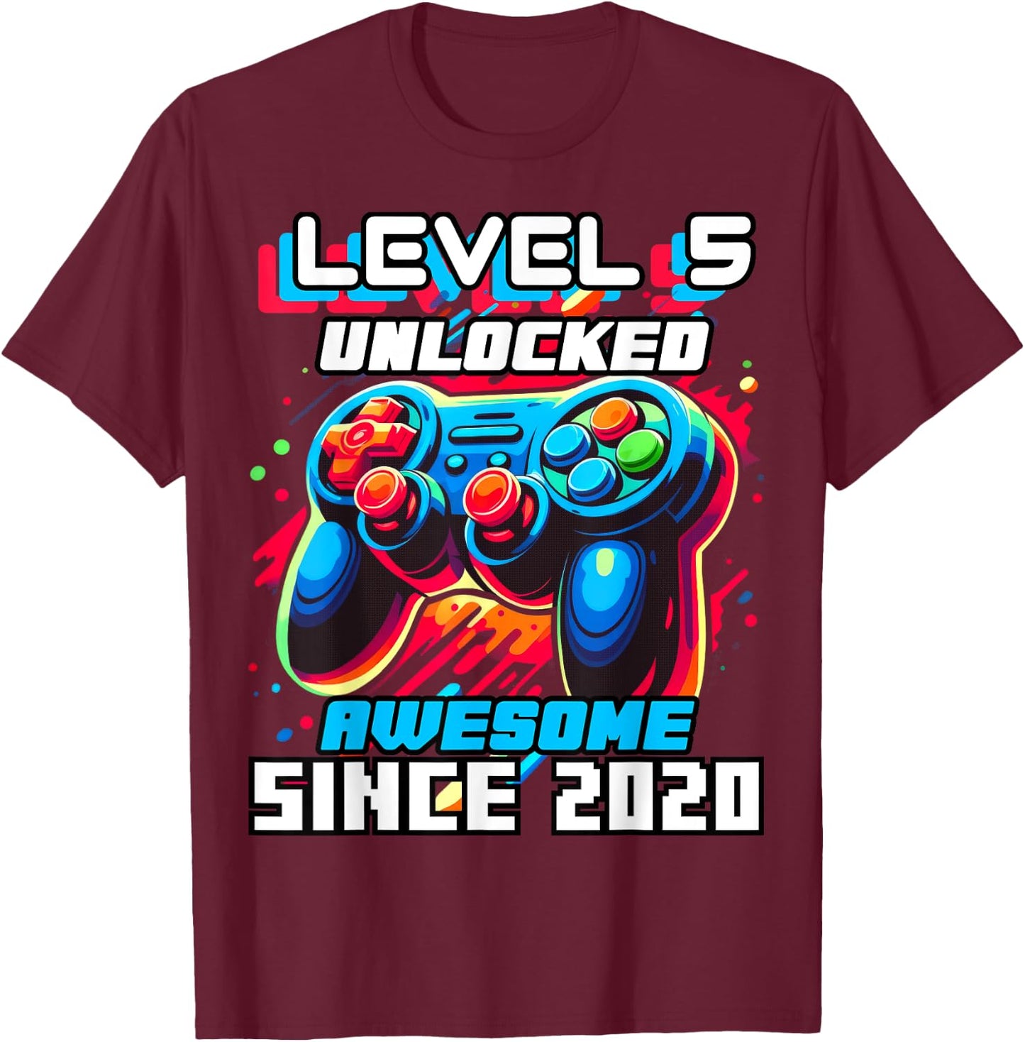 5th Birthday Boy Level 5 Gamer 5 Year Video Game Party T-Shirt - T-Shirt | Maroon