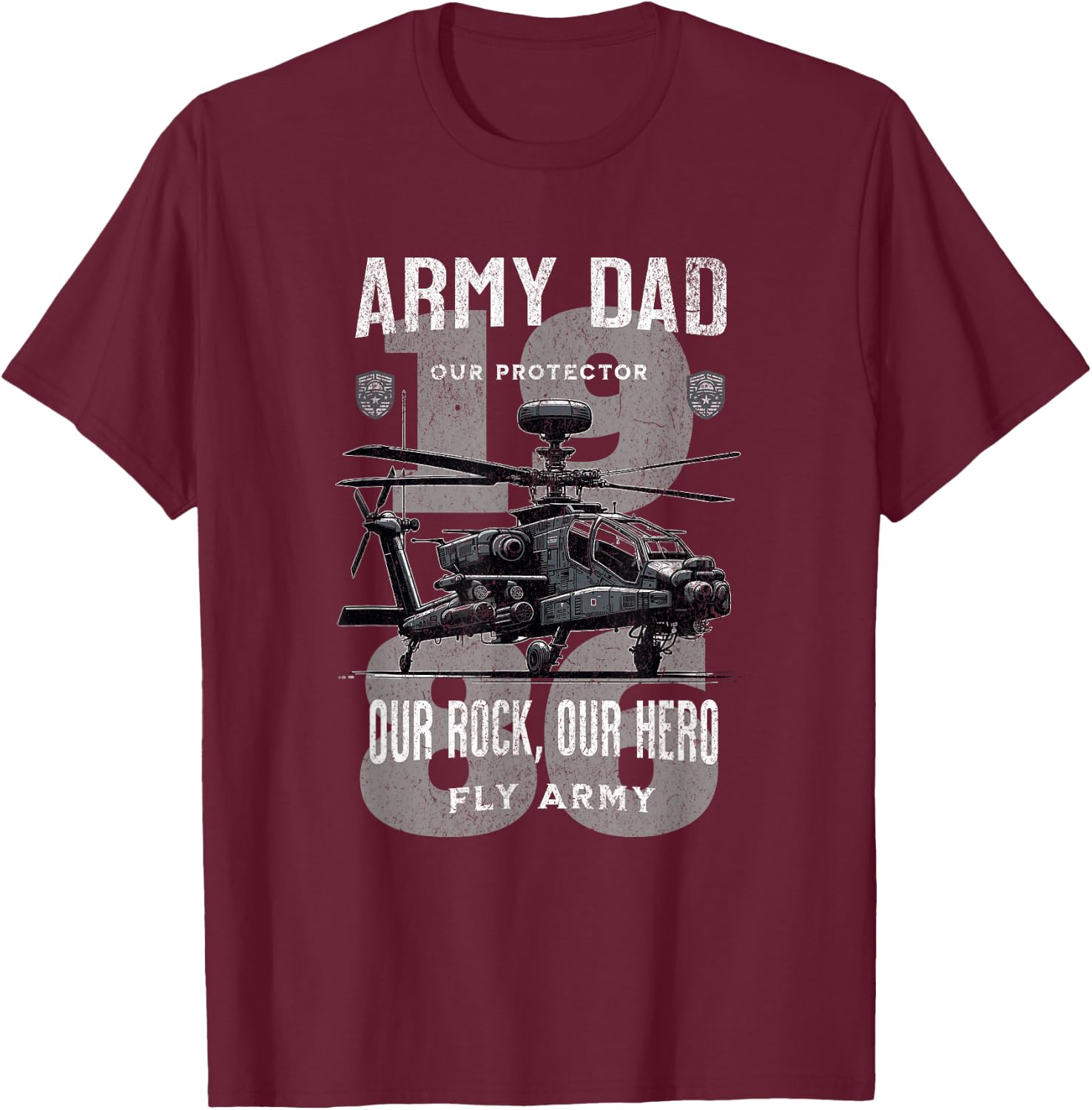 Army Dad Father Military Fathers Day Apache Helicopter Army T-Shirt - T-Shirt | Maroon