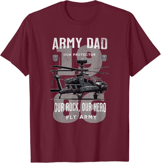 Army Dad Father Military Fathers Day Apache Helicopter Army T-Shirt - T-Shirt | Maroon