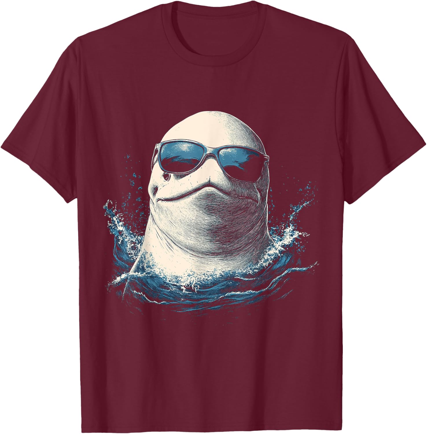 Beluga Whale Animal Motif Artwork Beluga Whale T-Shirt - T-Shirt | Maroon