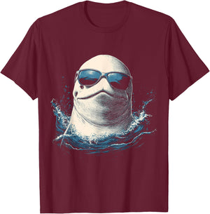 Beluga Whale Animal Motif Artwork Beluga Whale T-Shirt - T-Shirt | Maroon