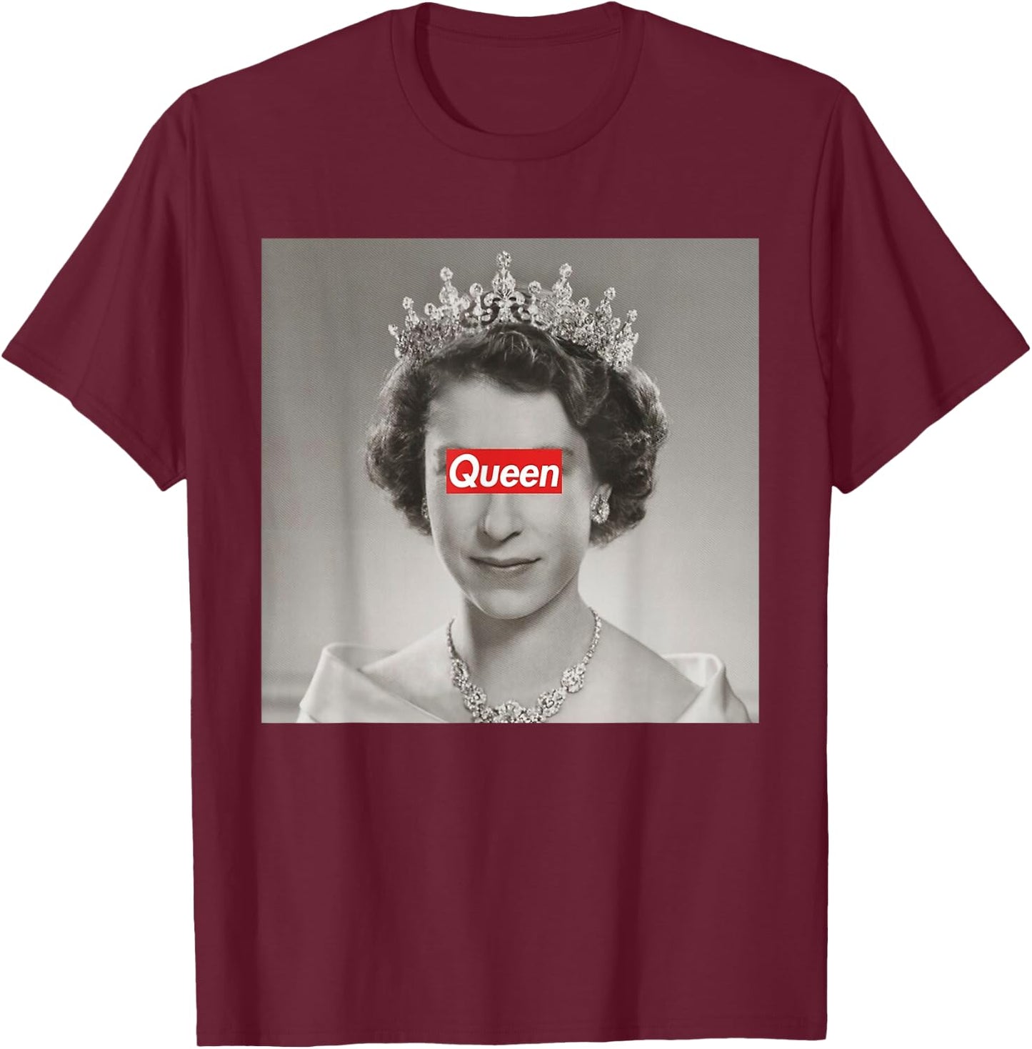 Queen II Elizabeth England Queen of England , black T-Shirt - T-Shirt | Maroon