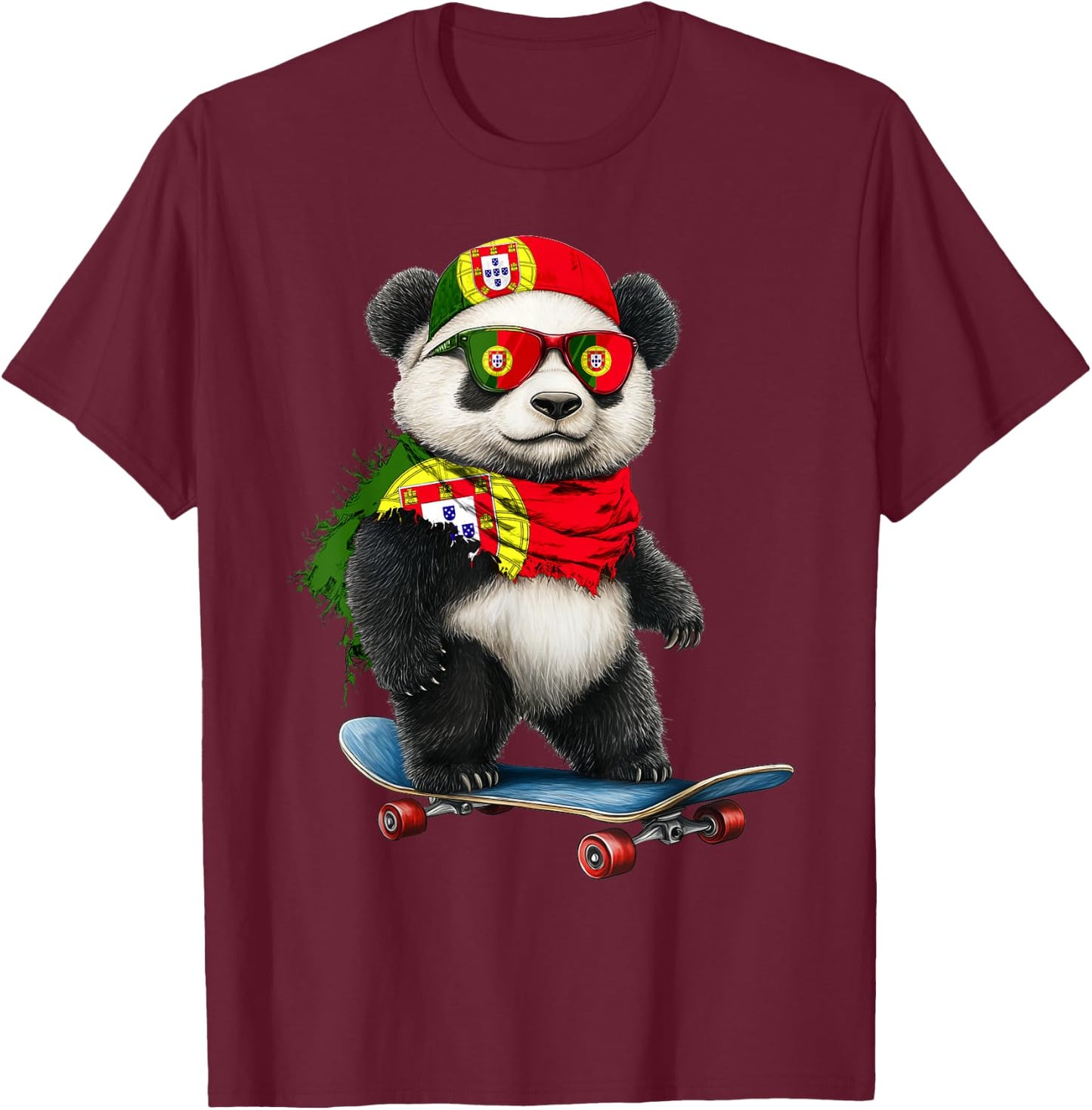 Portuguese Flag American US Flags Panda Heritage Portgual T-Shirt - T-Shirt | Maroon