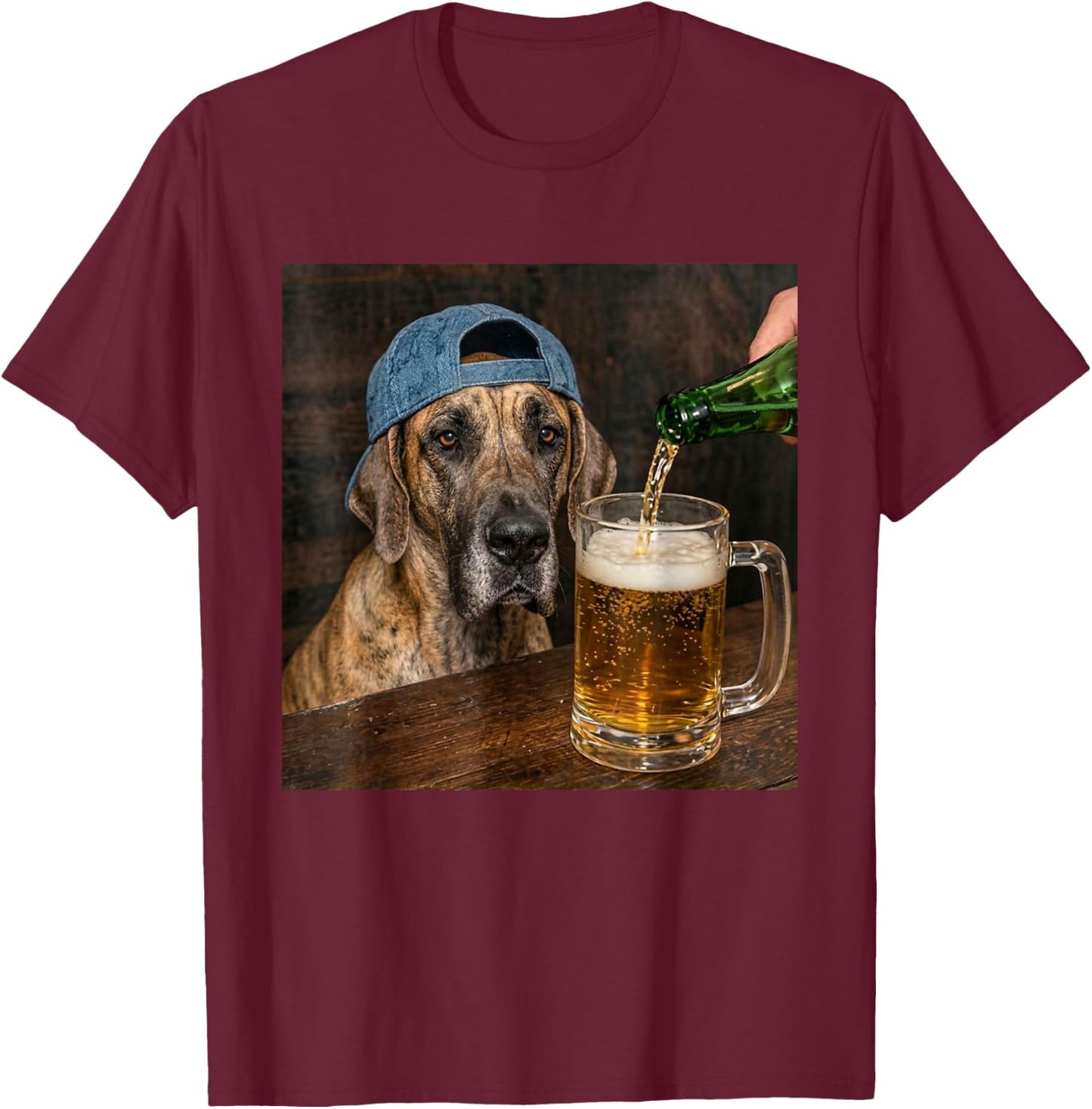 Great Dane Drinking Beer Funny Great Dane Dog Meme T-Shirt - T-Shirt | Maroon
