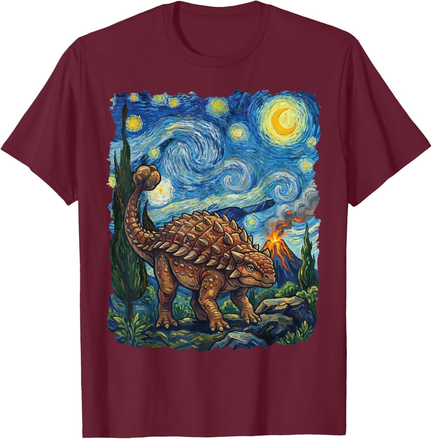 Ankylosaurus Starry Night T-Shirt - T-Shirt | Maroon