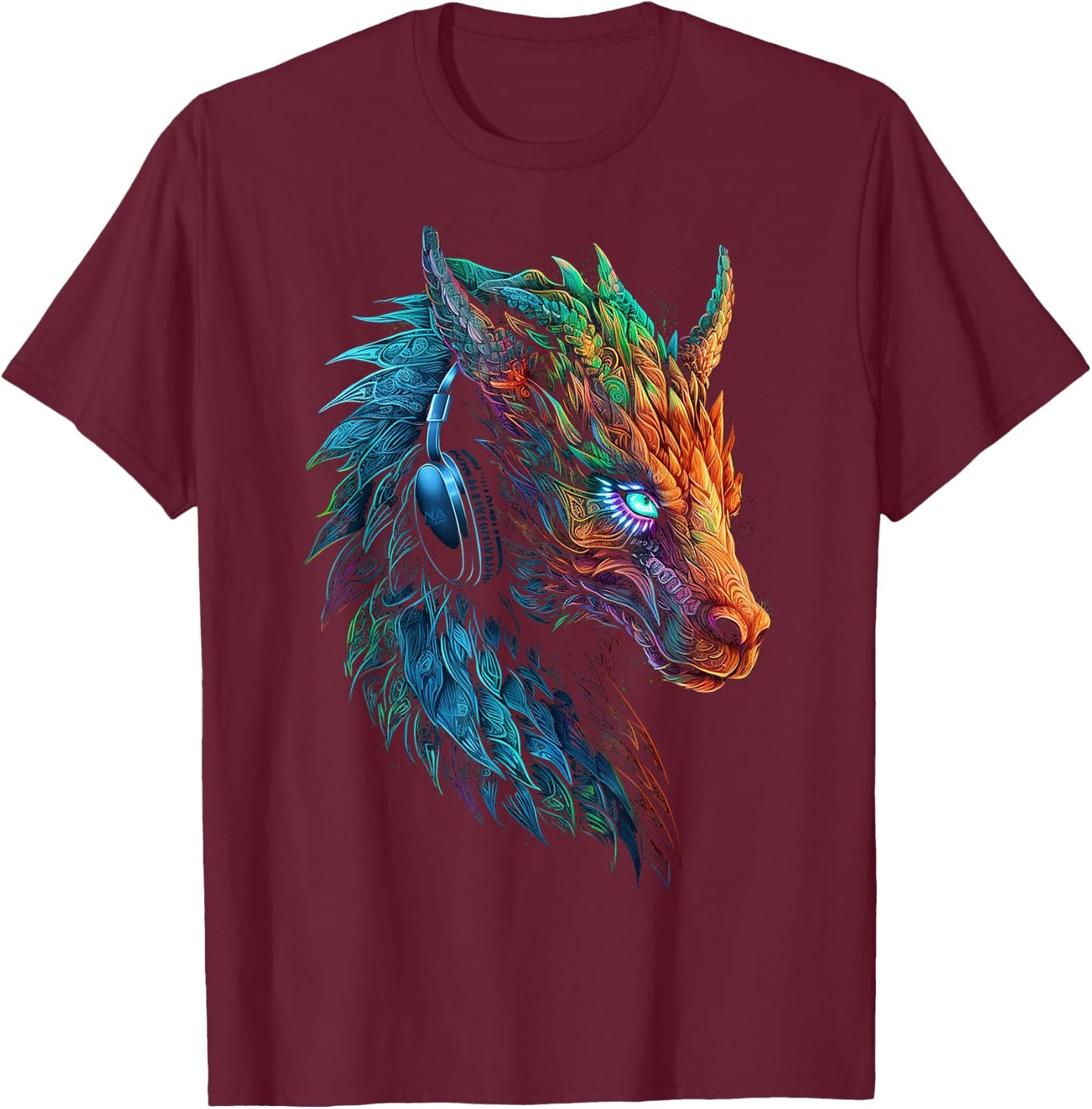 Dragon Colorful Heaphone Animal Art Abstract Graphic Dragon T-Shirt - T-Shirt | Maroon
