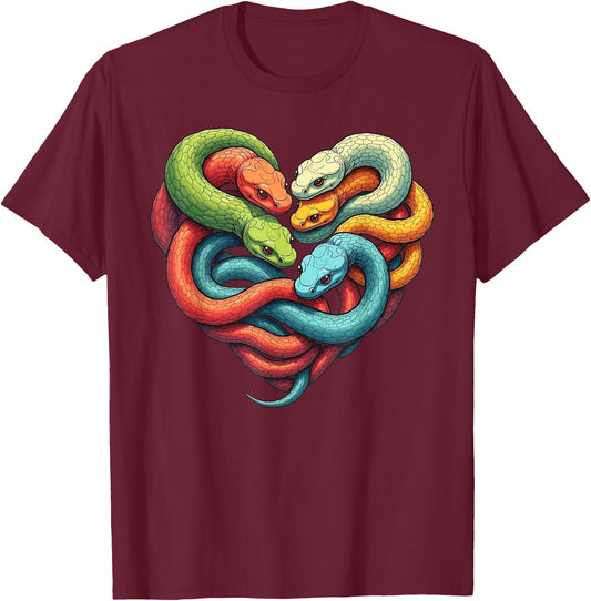Rainbow Snake Heart Colorful Serpents Art Lover Python T-Shirt - T-Shirt | Maroon