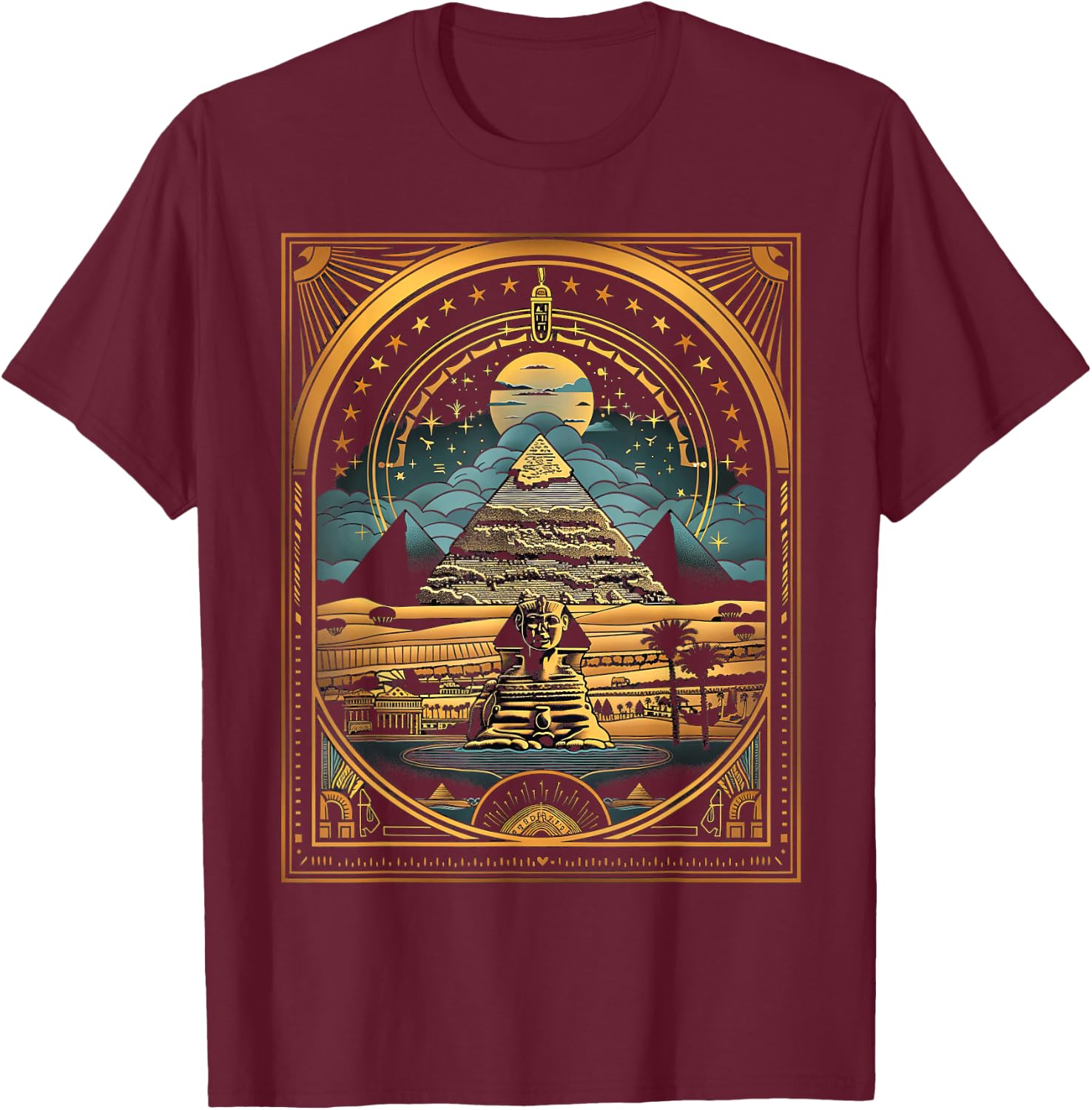 Ägypten Sphinx und Pyramiden Illustration ägyptisches T-Shirt - T-Shirt | Maroon