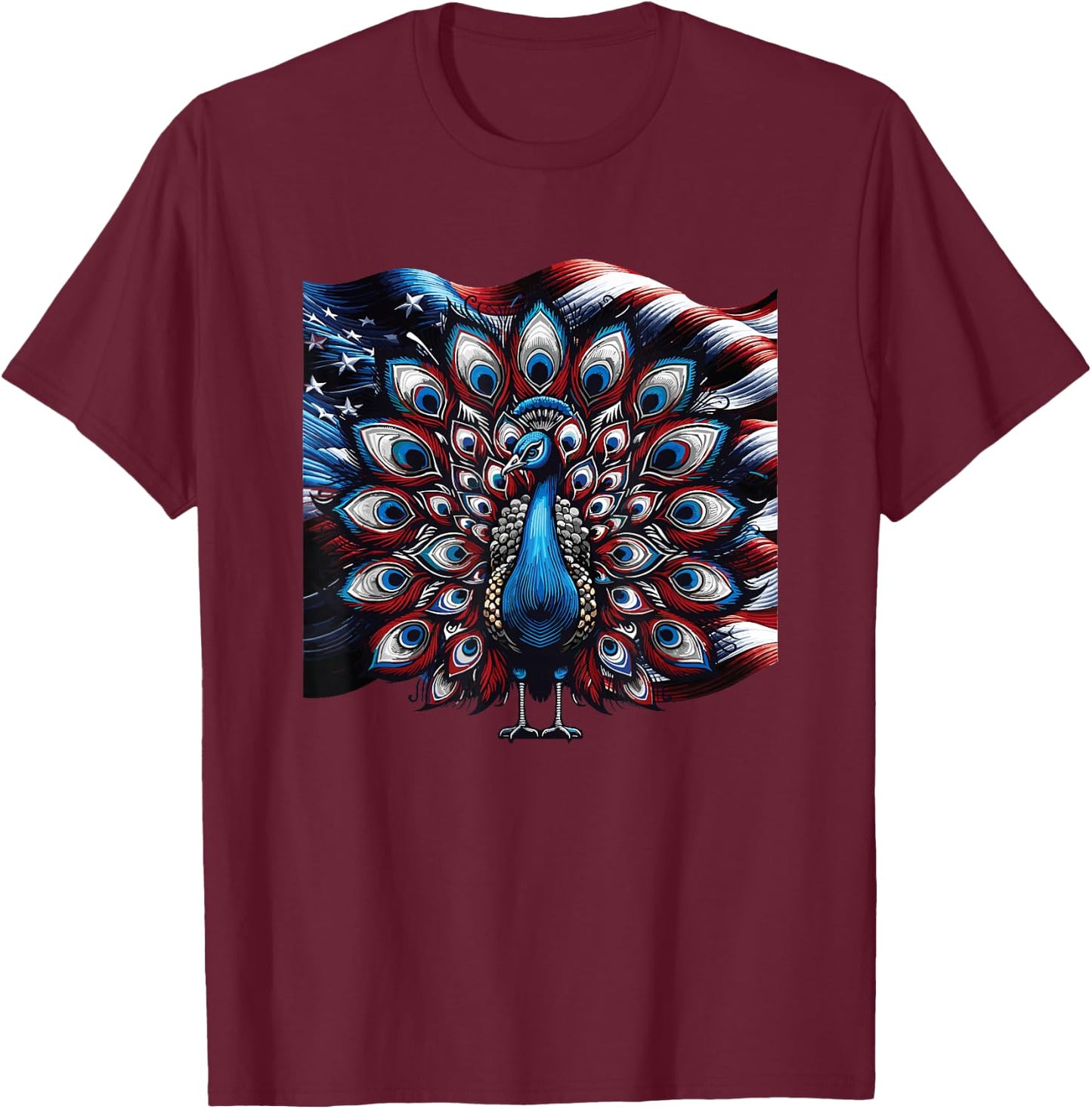 Patriotic Stars Stripes Peacock 4th Of July T-Shirt - T-Shirt | Maroon