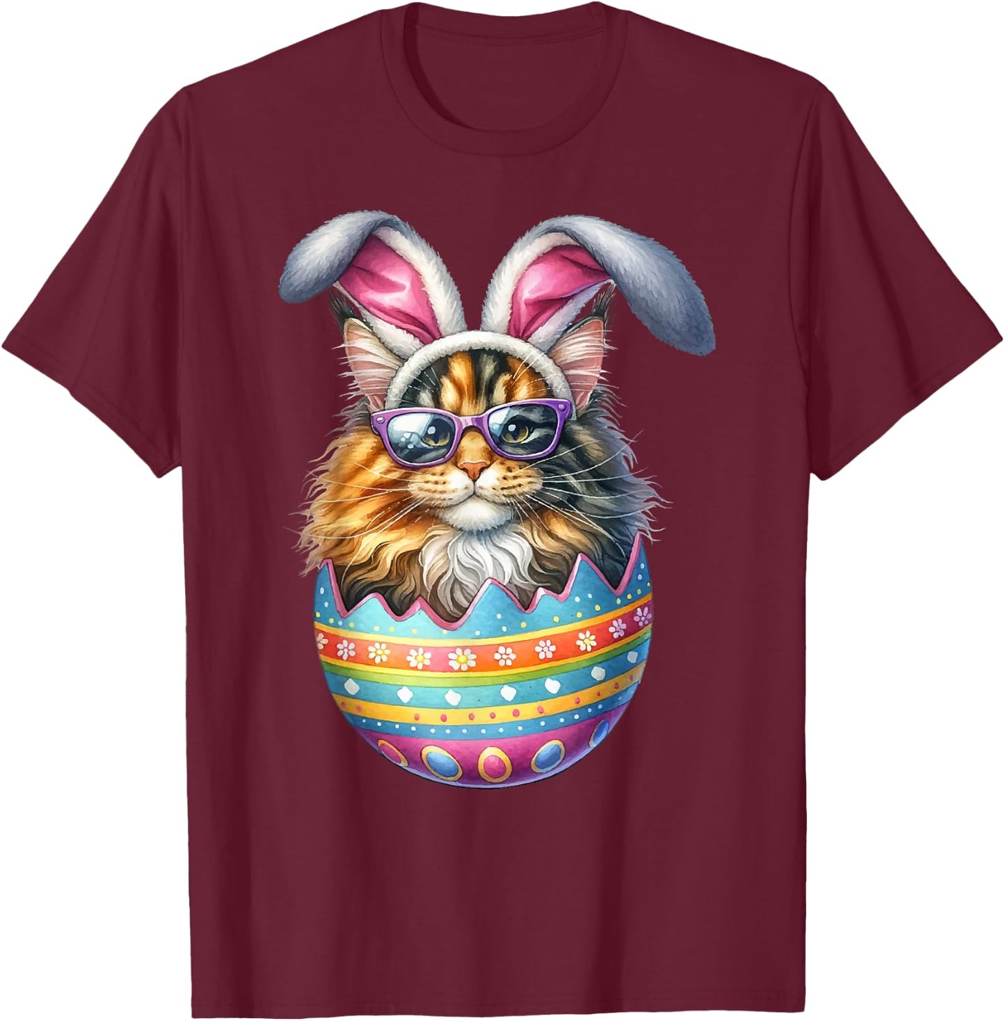 Cat Lover Easter Egg Happy Easter Bunny Ears T-Shirt - T-Shirt | Maroon