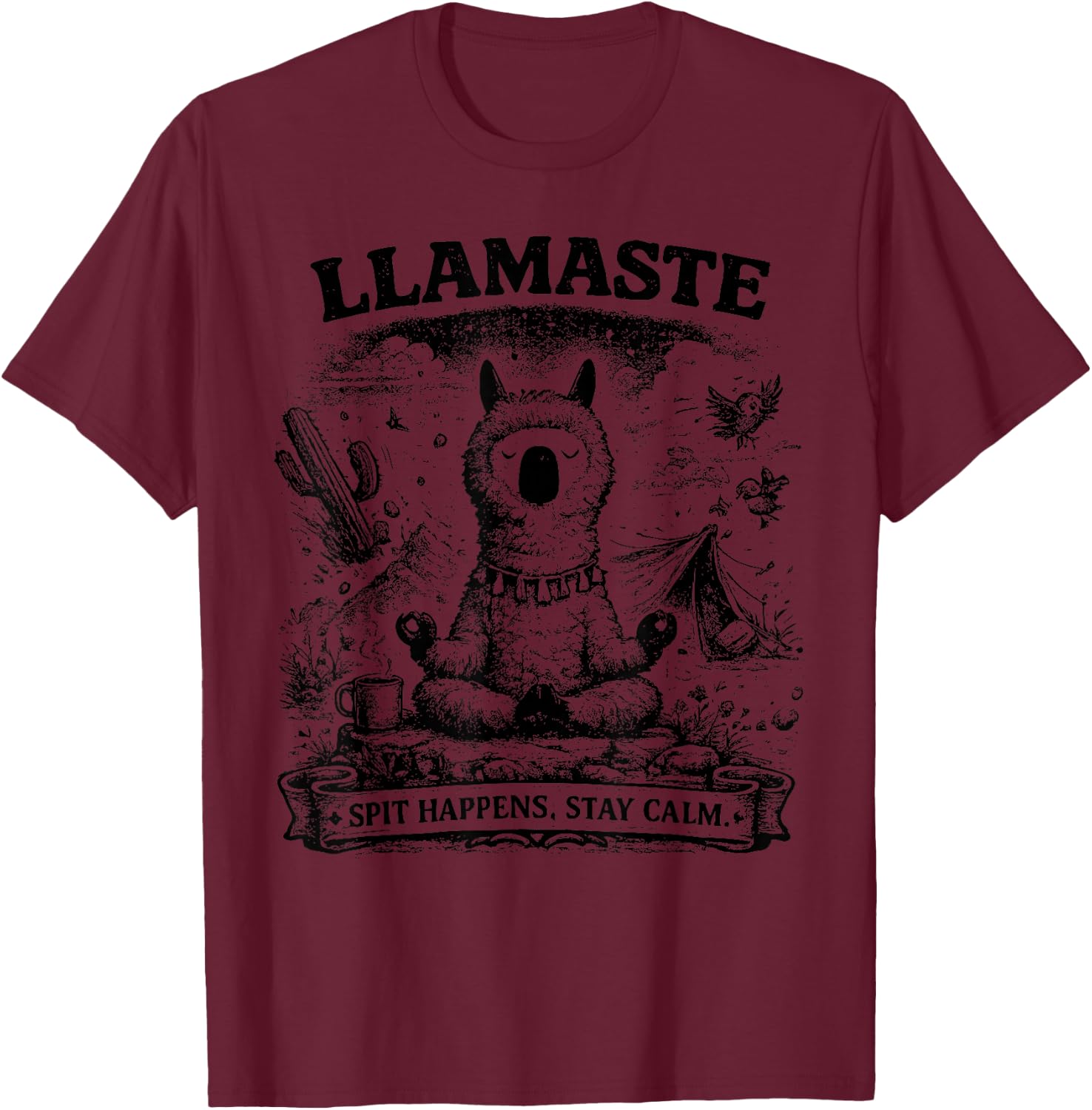 Llamaste Vintage Llama Meditation Outdoor Camping T-Shirt - T-Shirt | Maroon