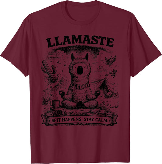 Llamaste Vintage Llama Meditation Outdoor Camping T-Shirt - T-Shirt | Maroon