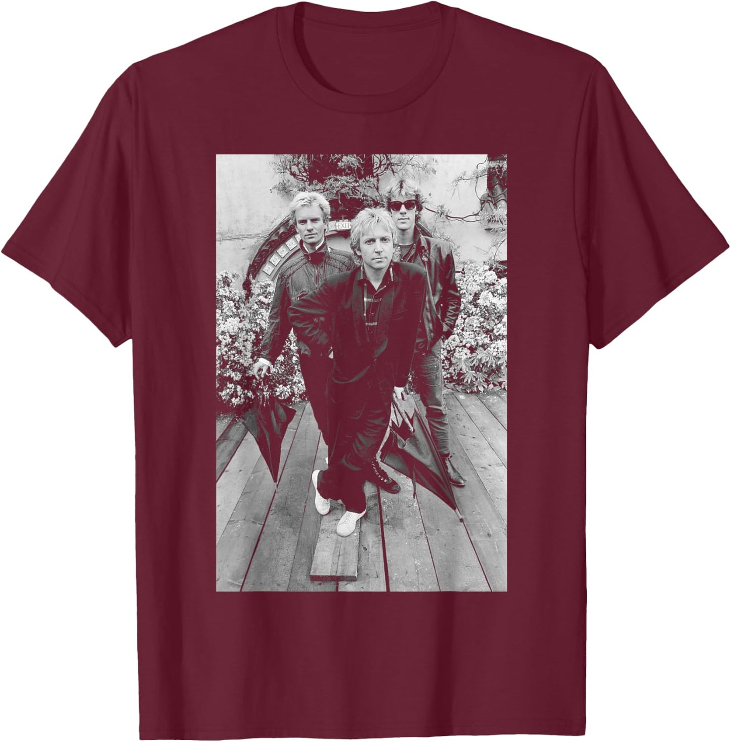 Photo of the promotional group The Police Synchronicity, 1983 T-Shirt - T-Shirt | Maroon