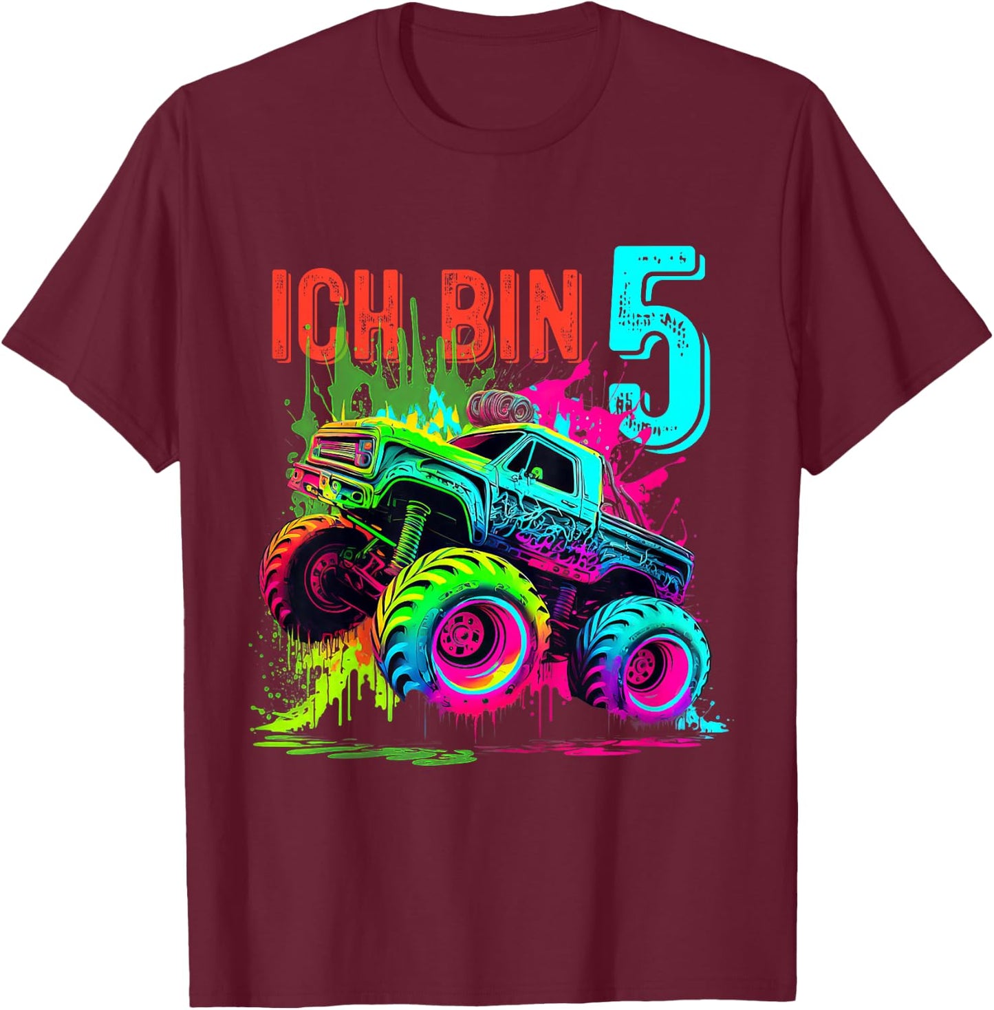 Kinder Ich Bin 5 Jahre Junge Mädchen 5. Geburtstag Monster Truck T-Shirt - T-Shirt | Maroon