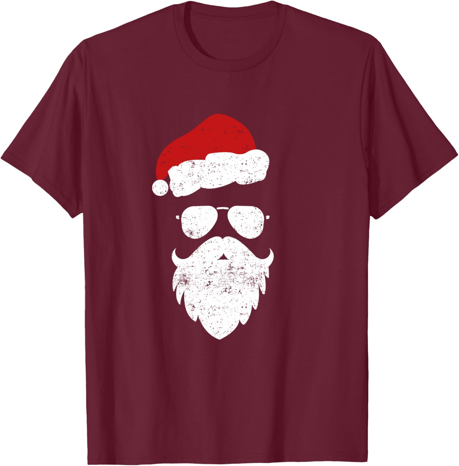 Hipster Santa Beard Aviator Sunglasses and Hat Shirt T-Shirt - T-Shirt | Maroon