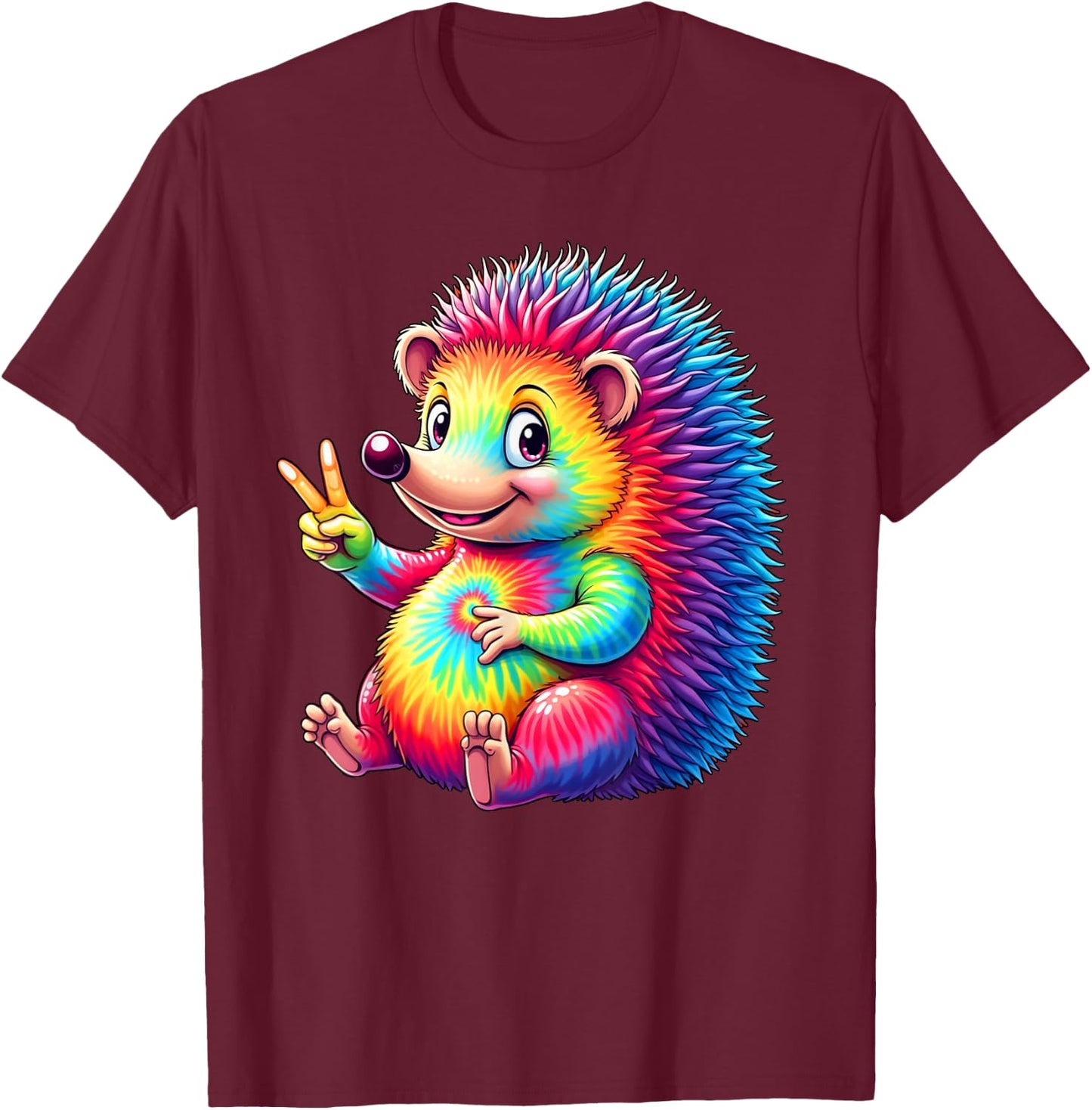 Tie Dye Hedgehog Colorful Hippie Hedgehog Rainbow T-Shirt - T-Shirt | Maroon