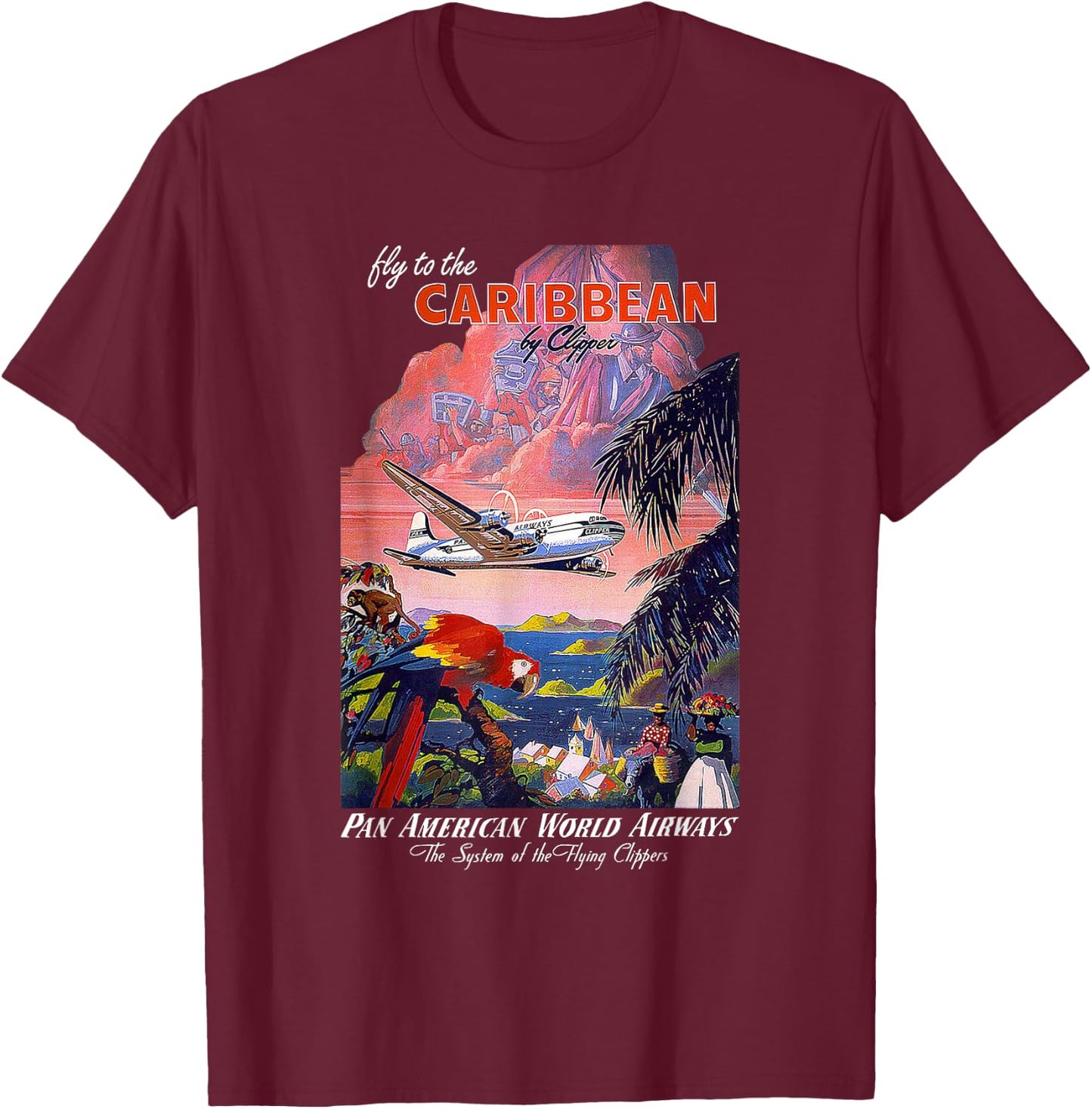 Pan Am Fly to the Caribbean Vintage T-Shirt - T-Shirt | Maroon