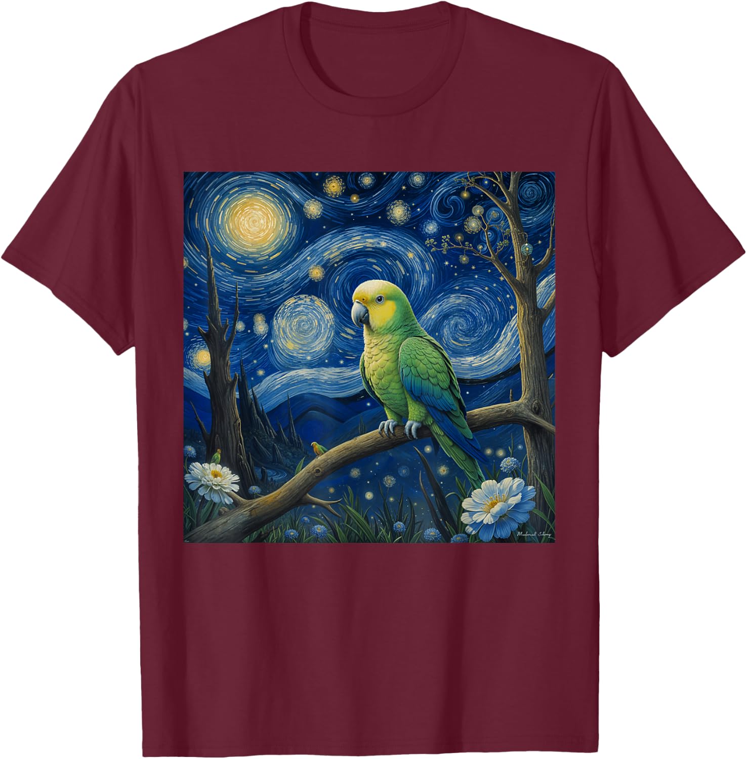 Quaker Parrot Starry Night Quaker Parrot T-Shirt - T-Shirt | Maroon