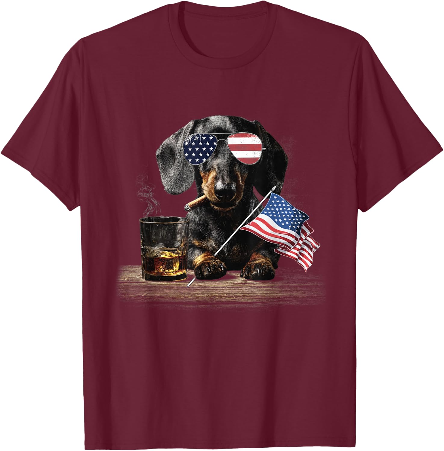 Dachshund Dog Dad Patriotic American Flag July Fourth T-Shirt - T-Shirt | Maroon