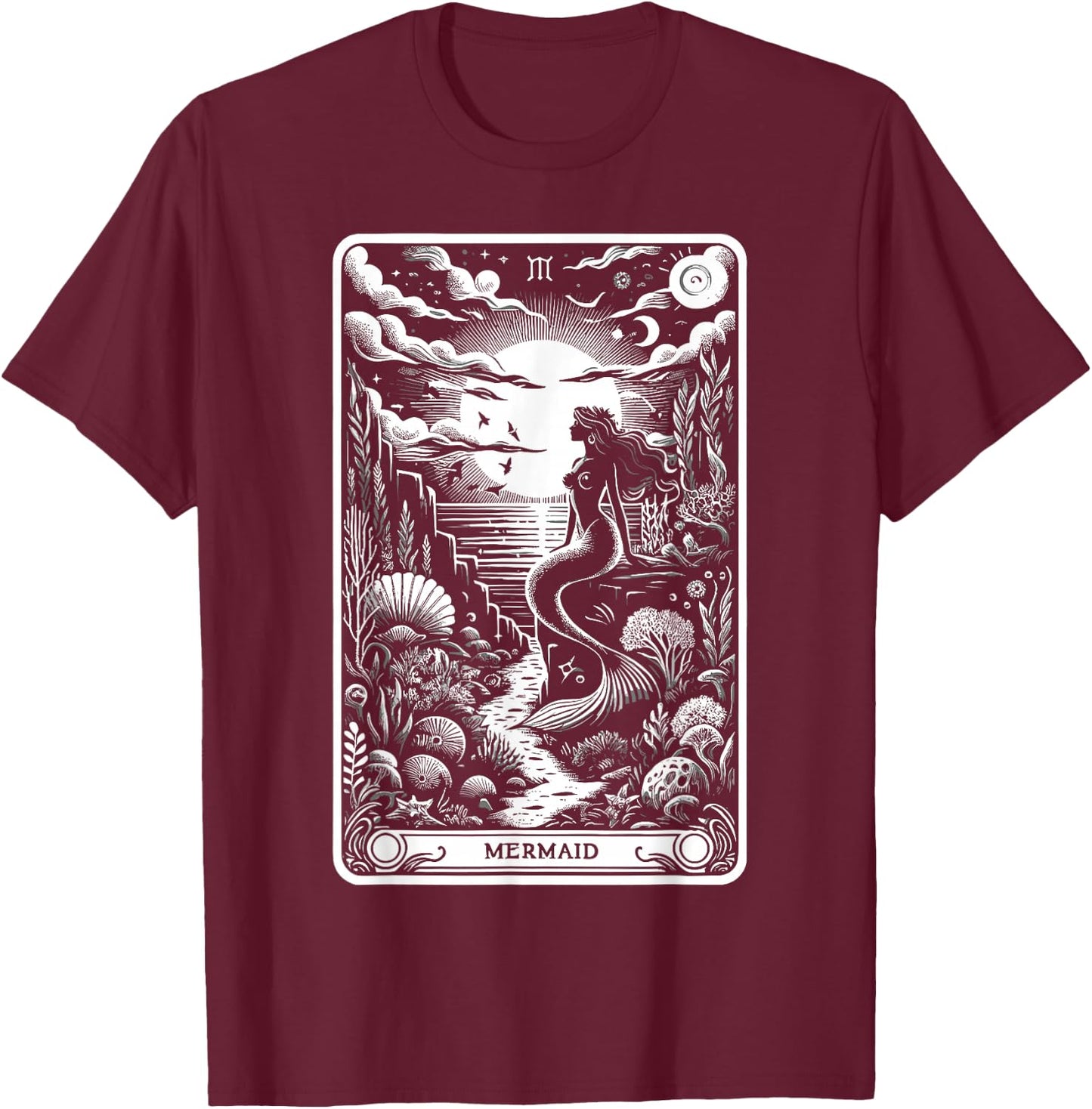 Tarot Card Reading Dark Magic Fortune Telling Mermaid T-Shirt - T-Shirt | Maroon