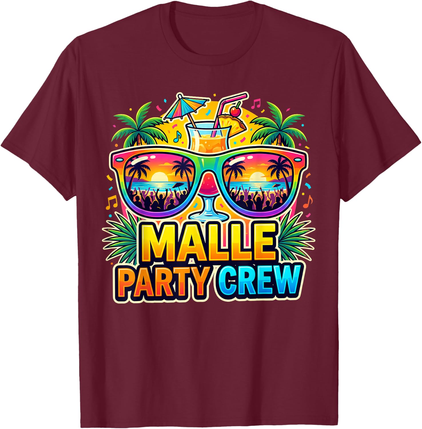 Malle Party Crew Mallorca Strand Urlaub T-Shirt - T-Shirt | Maroon