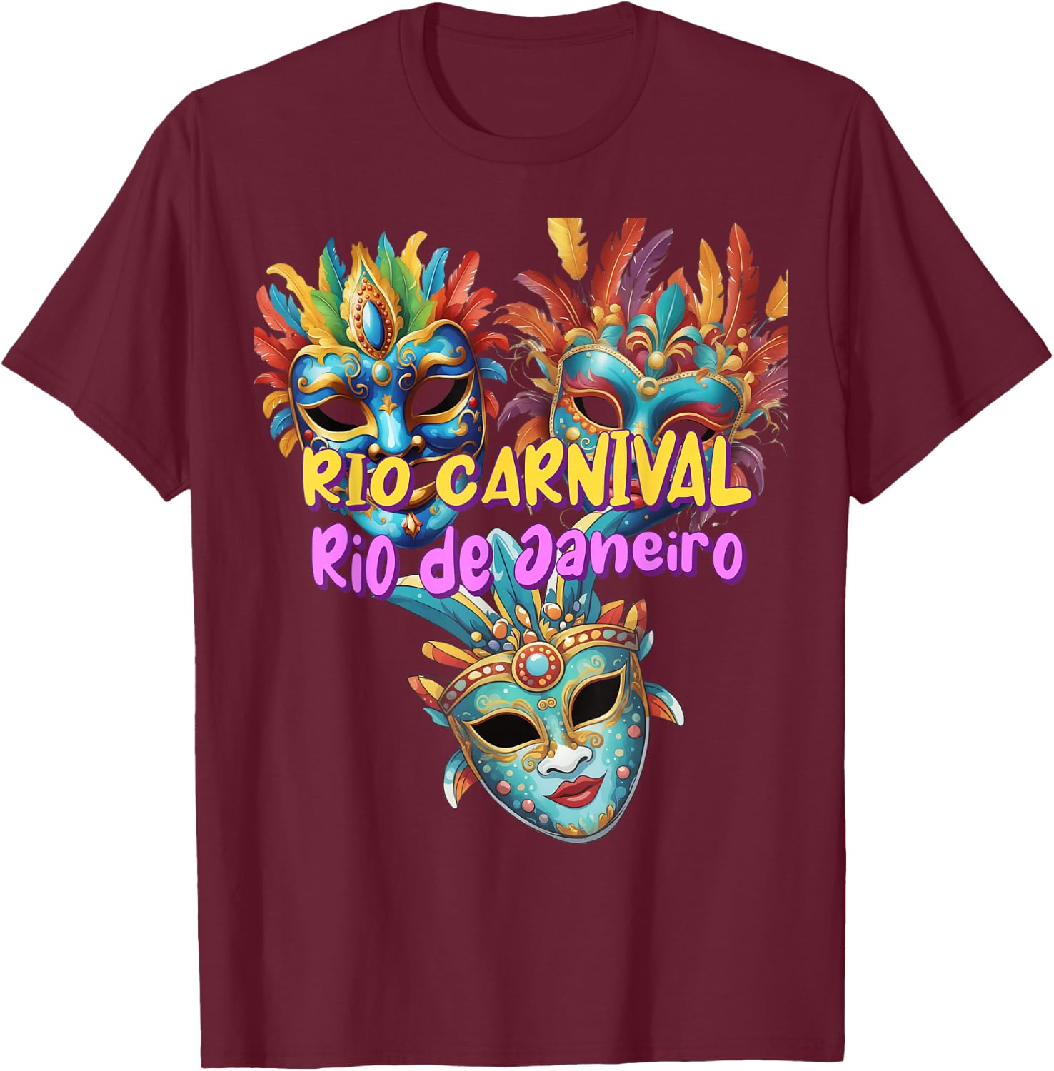 Rio Carnival Rio de Janeiro Brazil Circus Costume , black T-Shirt - T-Shirt | Maroon