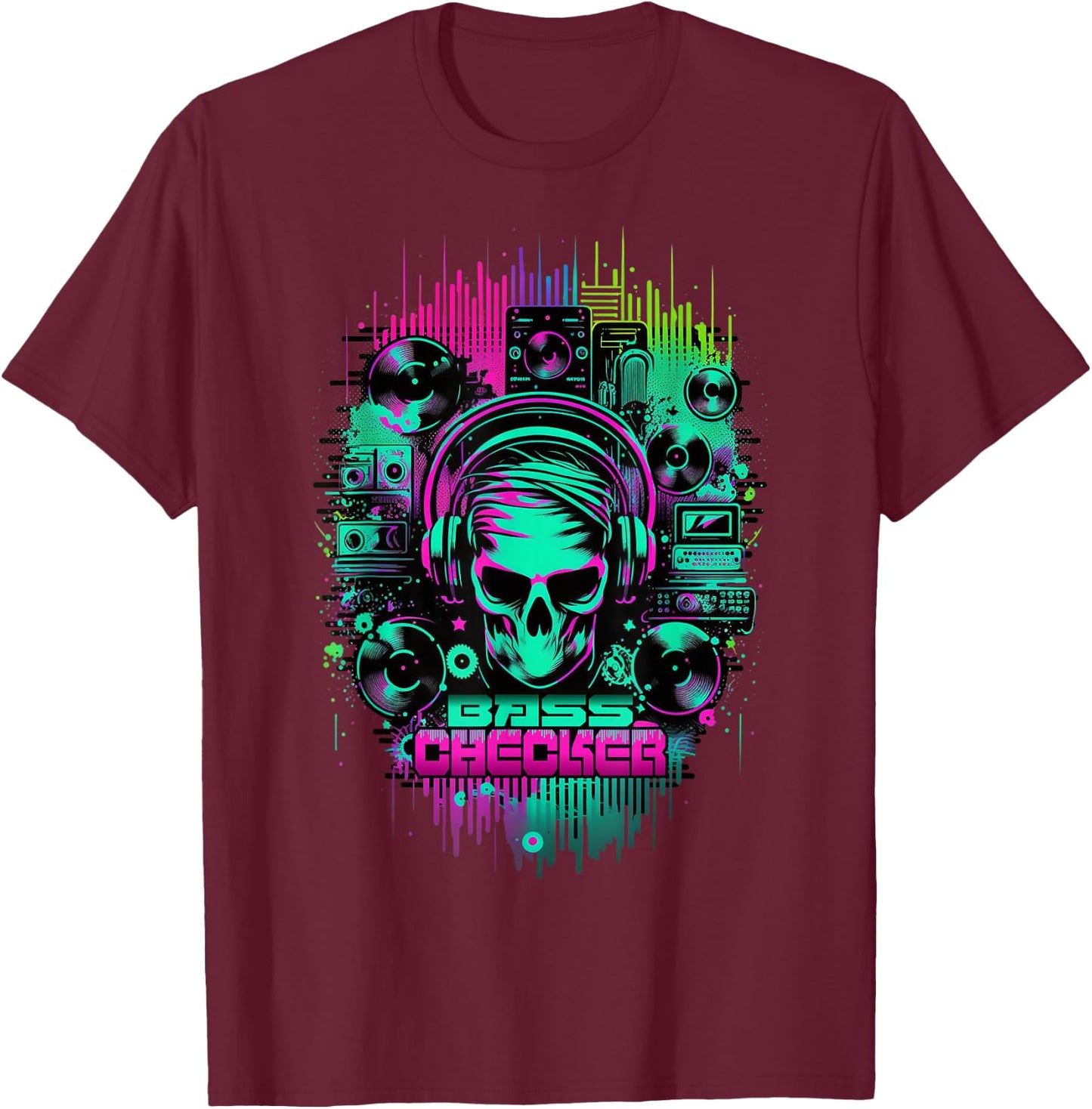 Techno Music Rave Festival Bass Checker , black T-Shirt - T-Shirt | Maroon