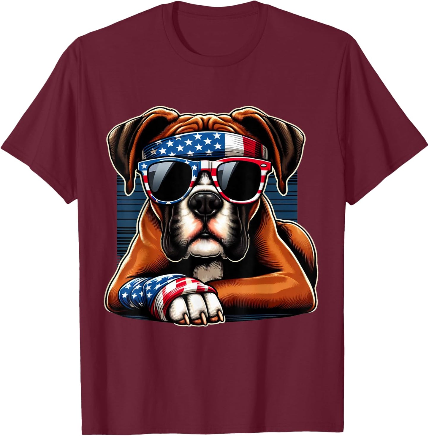 Boxer 4th of July Dog Men Women Kids Boys Girls Children T-Shirt - T-Shirt | Maroon