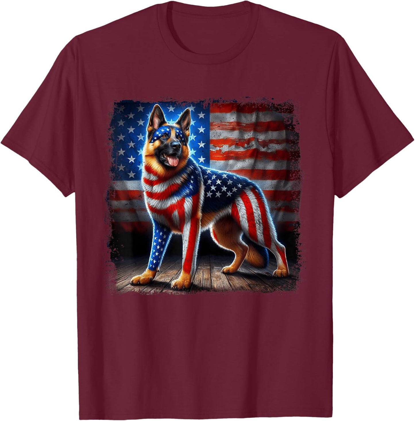 4th of july German Shepherd Patriotic USA American Flag T-Shirt - T-Shirt | Maroon