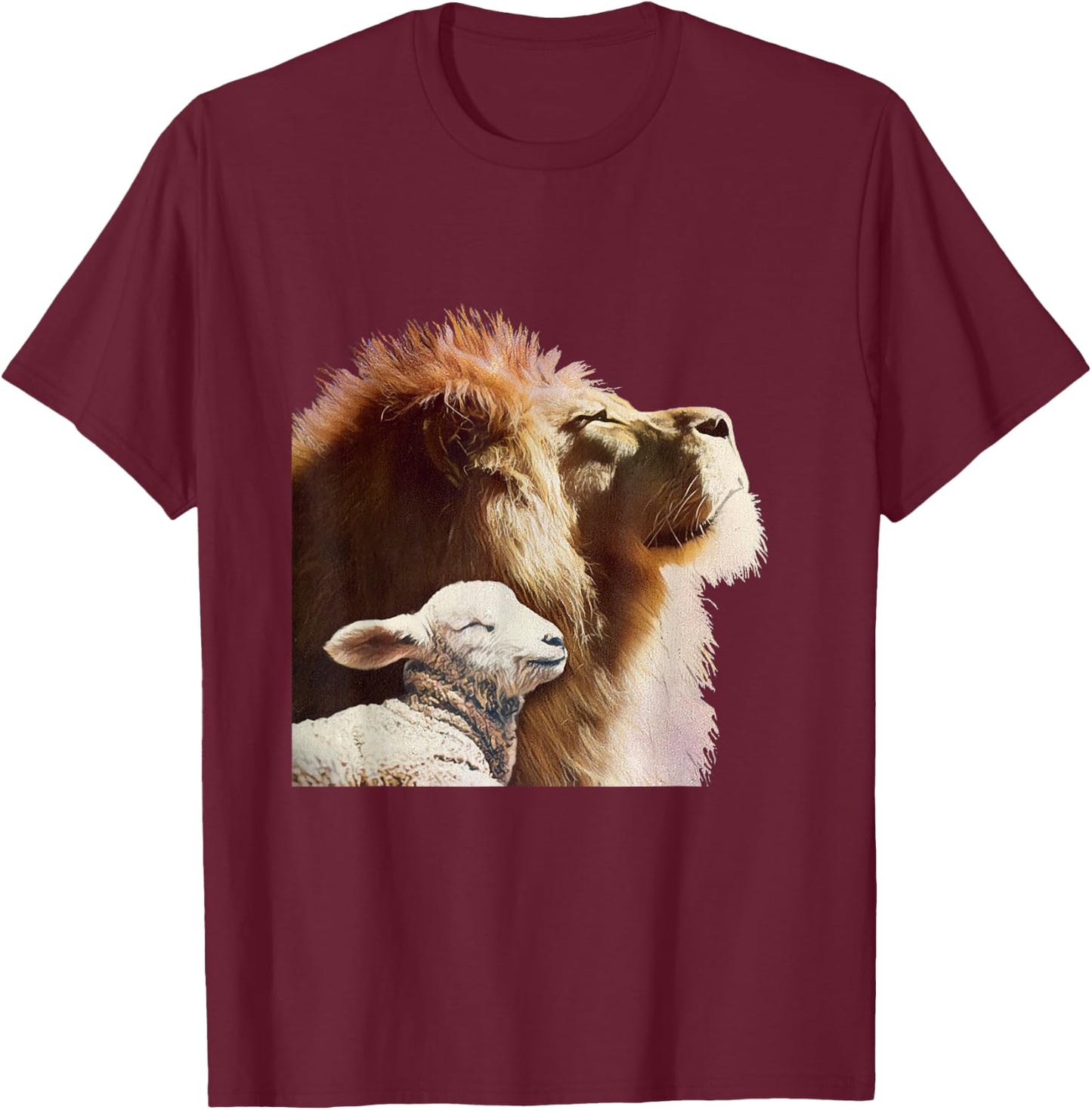 Bible Verse Religious Apparel The Lion and The Lamb T-Shirt - T-Shirt | Maroon