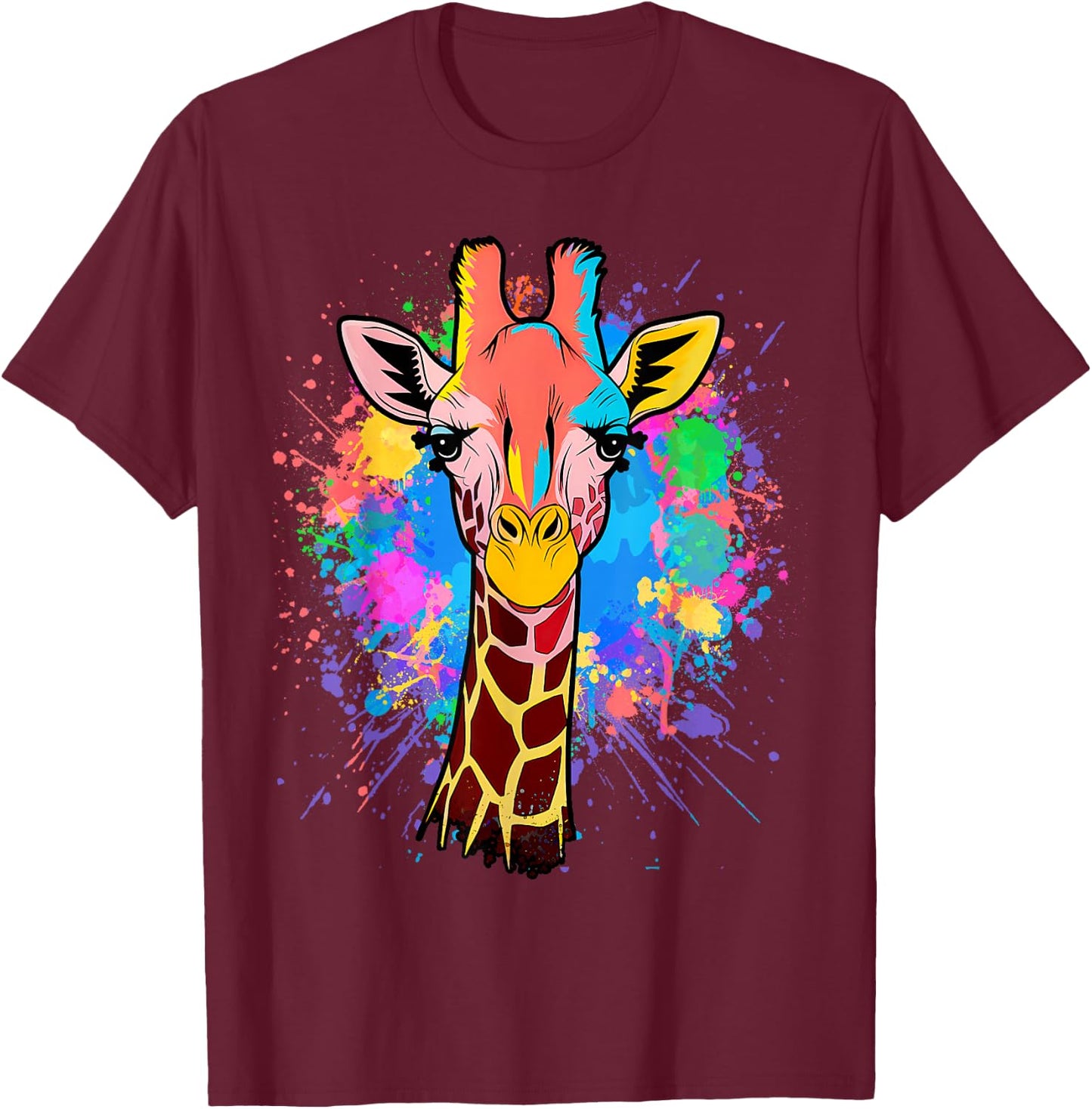 Giraffe Men Woman Colorful Watercolor Giraffe T-Shirt - T-Shirt | Maroon
