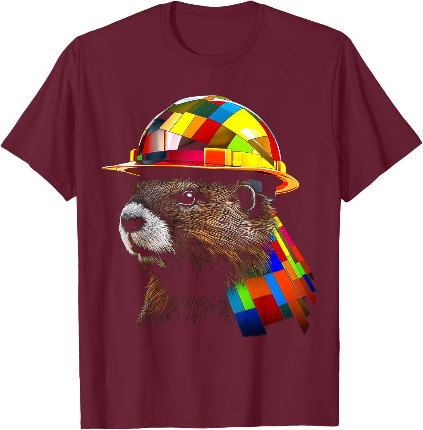 Beaver Polygon Art Colorful Graphic Motif Beaver T-Shirt - T-Shirt | Maroon