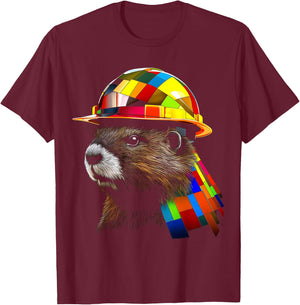 Beaver Polygon Art Colorful Graphic Motif Beaver T-Shirt - T-Shirt | Maroon