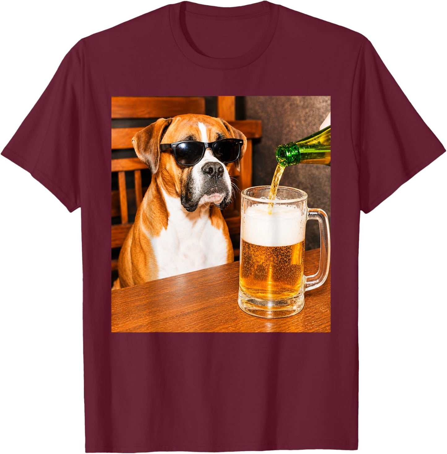 Funny Boxer Drinking Beer Dog Glasses Meme T-Shirt - T-Shirt | Maroon
