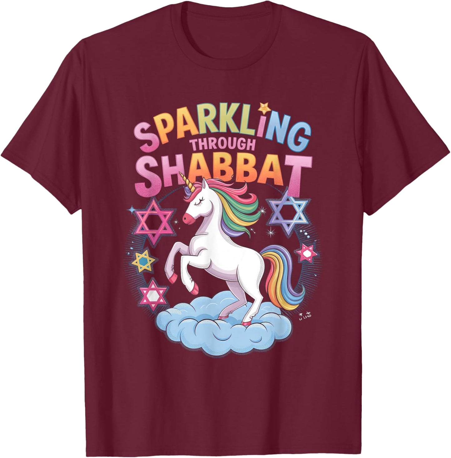 Sparkling Through Shabbat Funny Jewish Unicorn T-Shirt - T-Shirt | Maroon