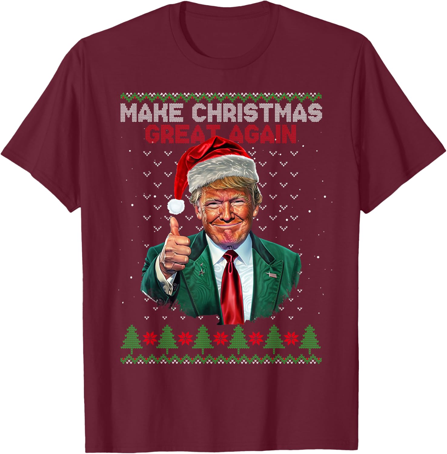Trump Make Christmas Great Again Ugly Christmas Jumper , Black, S T-Shirt - T-Shirt | Maroon
