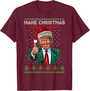 Trump Make Christmas Great Again Ugly Christmas Jumper , Black, S T-Shirt - T-Shirt | Maroon