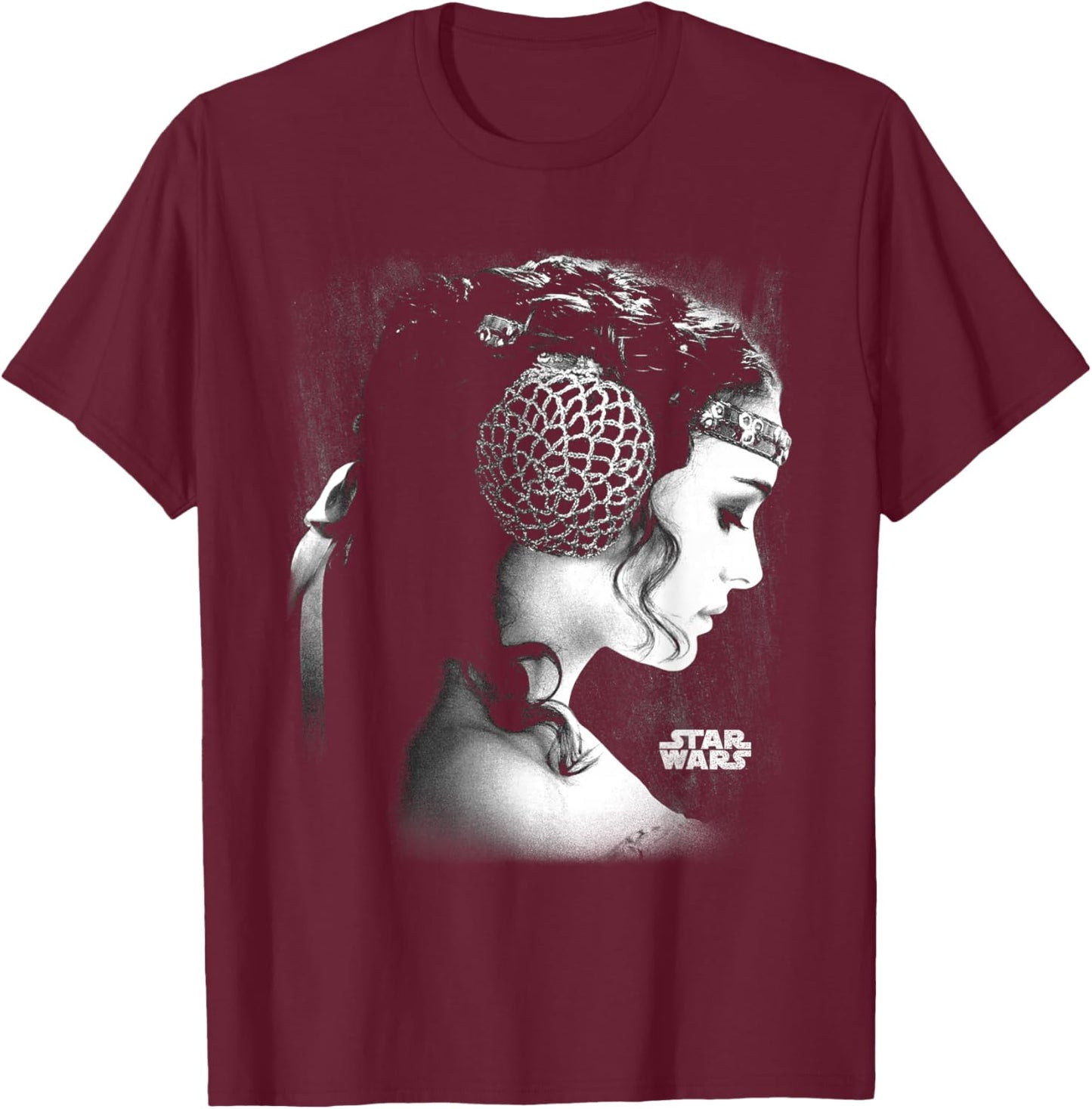 Star Wars Padme Amidala Black & White Side Profile Portrait T-Shirt - T-Shirt | Maroon