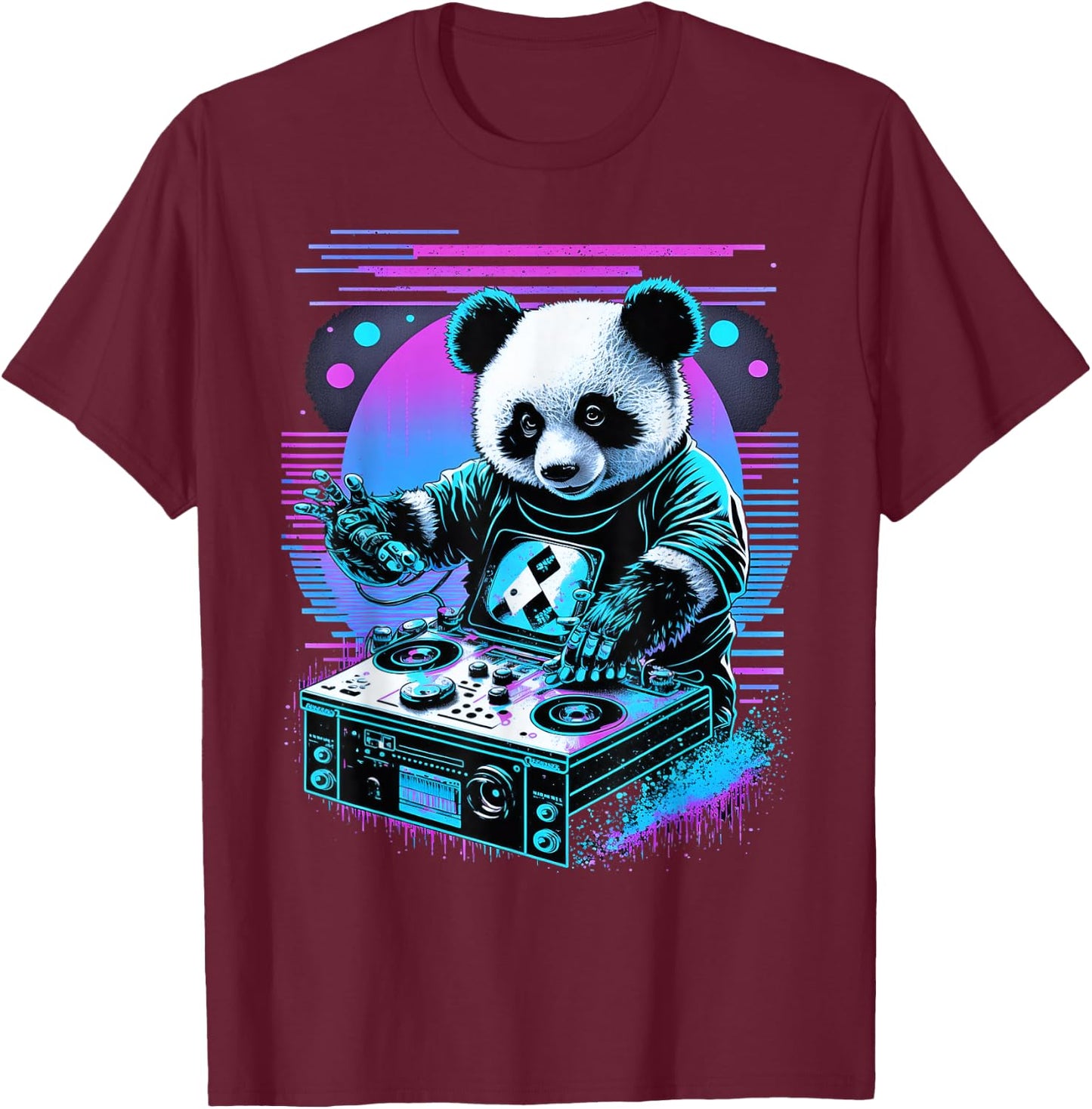Vaporwave Music Party Panda DJ Rave T-Shirt - T-Shirt | Maroon