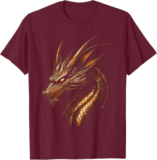 Copper Dragon Graphic Mythical Illustration Copper Dragon T-Shirt - T-Shirt | Maroon