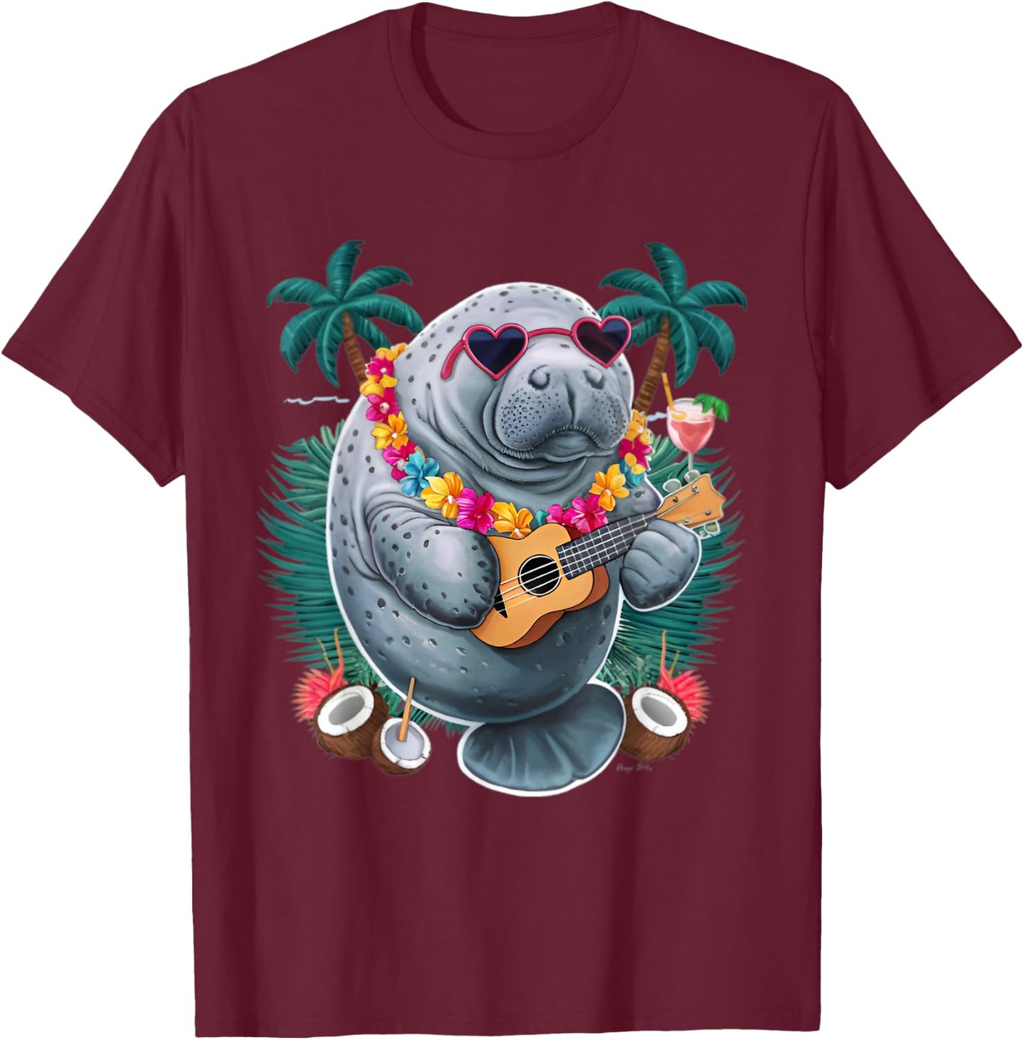 manatee Hawaiian Summer Tropical Manatees T-Shirt - T-Shirt | Maroon