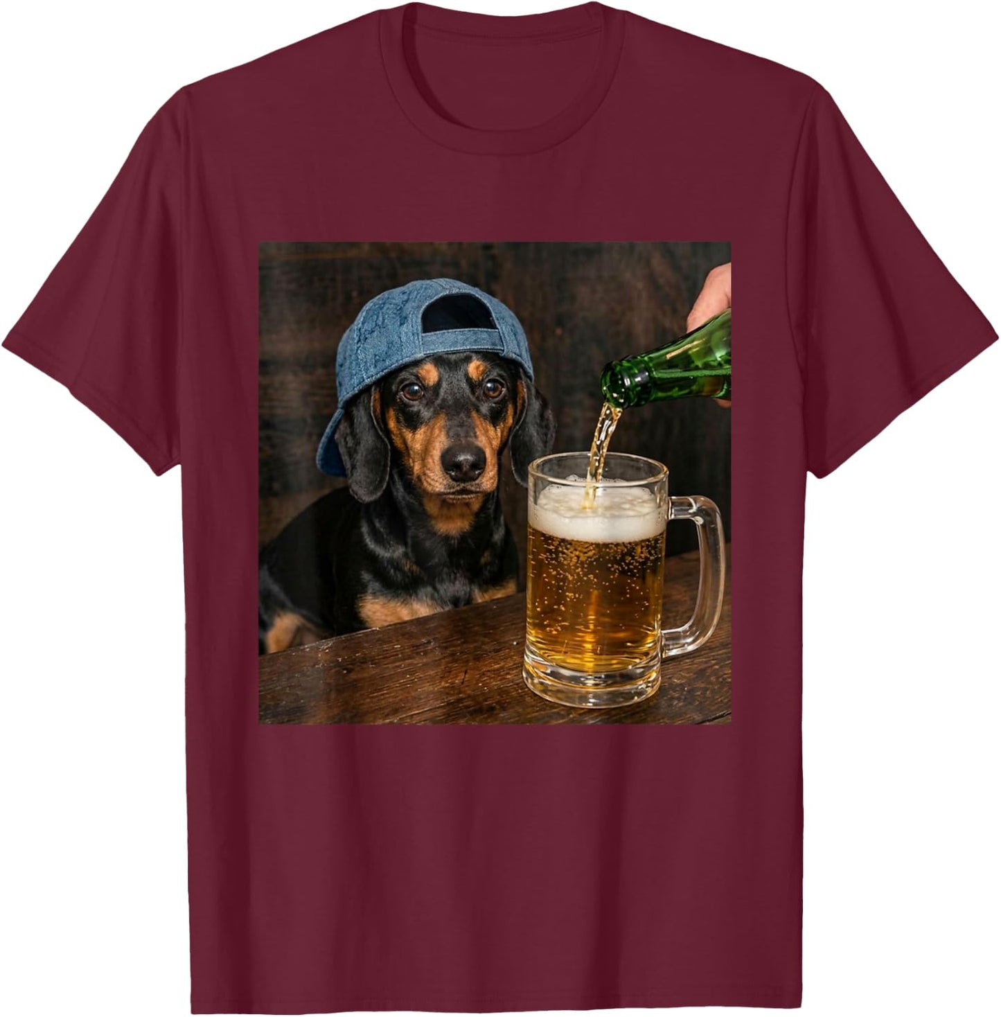 Teckel Buvant de la bière drôle Teckel Meme T-Shirt - T-Shirt | Maroon