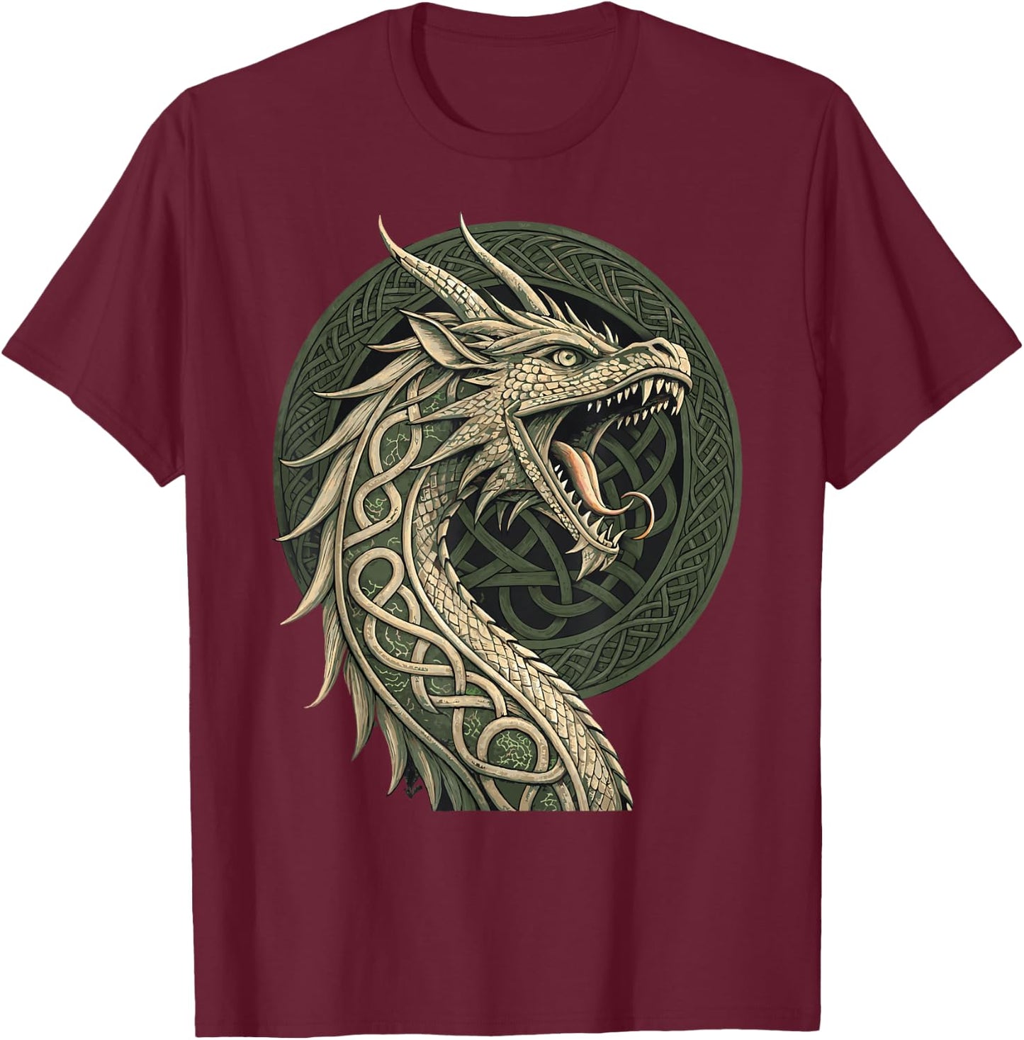 Nordic Rune Dragon – Viking Knotwork Norse T-Shirt - T-Shirt | Maroon