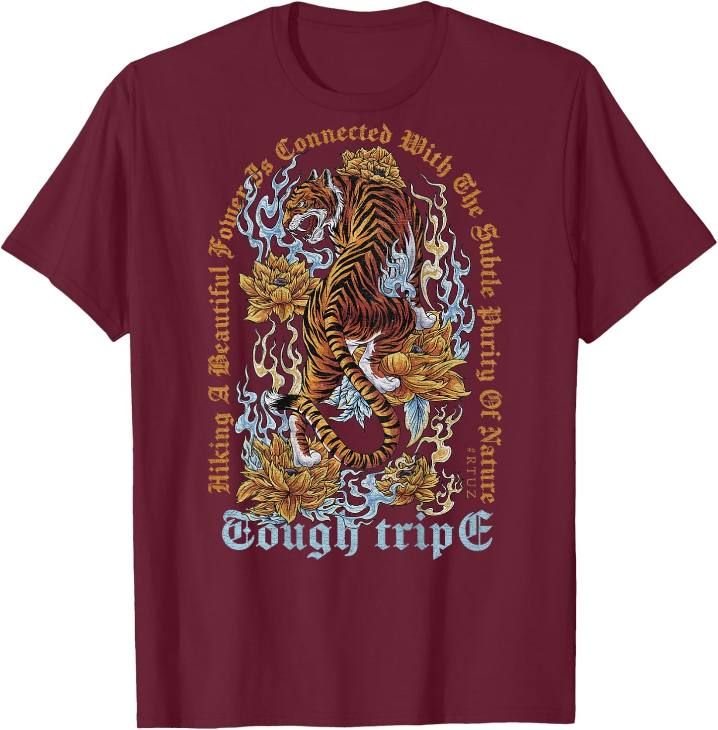 Vintage Tiger Head Backprint Streetwear Asian Tiger , black T-Shirt - T-Shirt | Maroon