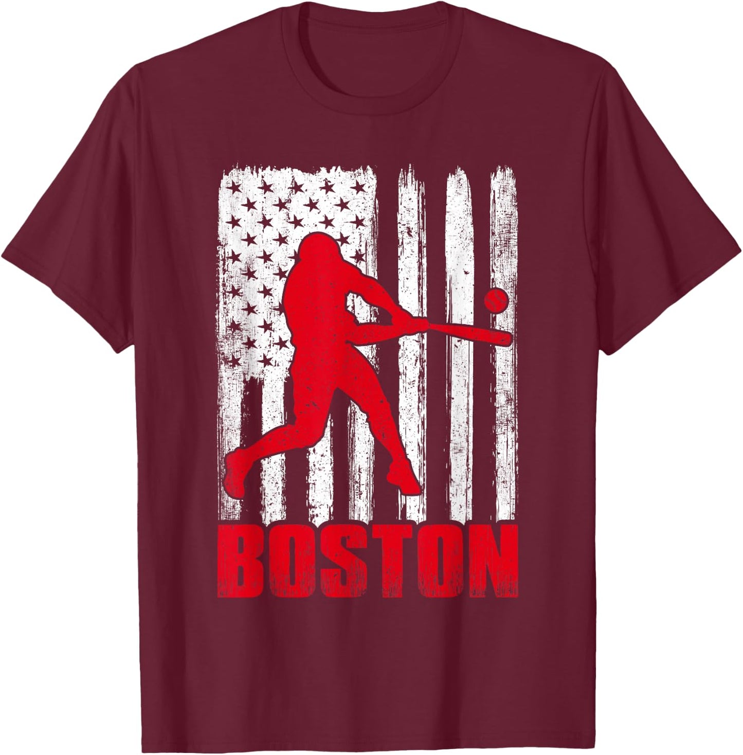 Boston Retro Baseball Flag Patriotic Men Women Kids T-Shirt - T-Shirt | Maroon