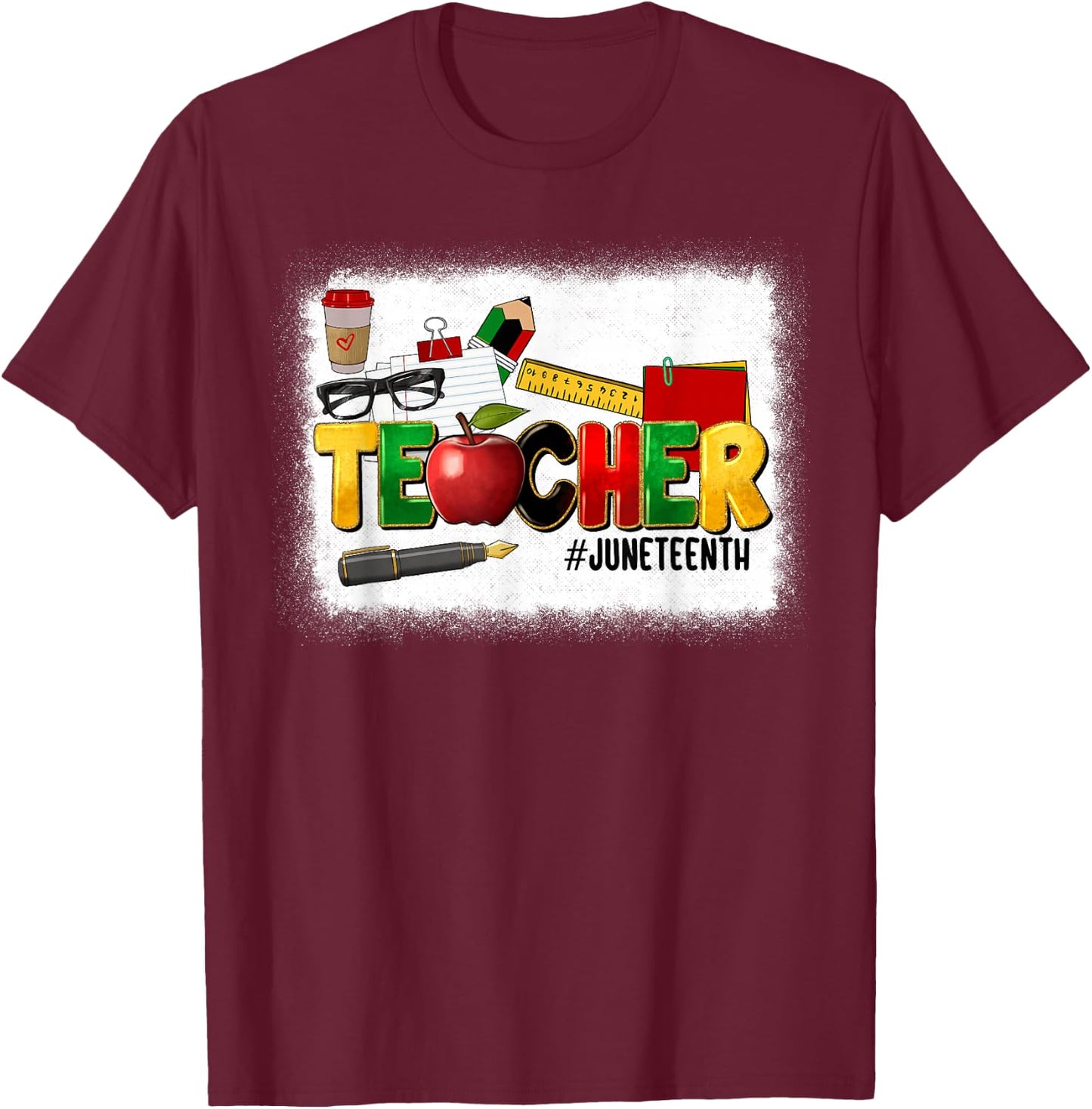 Juneteenth Teacher 1865 Black History Month Melanin Teaching T-Shirt - T-Shirt | Maroon