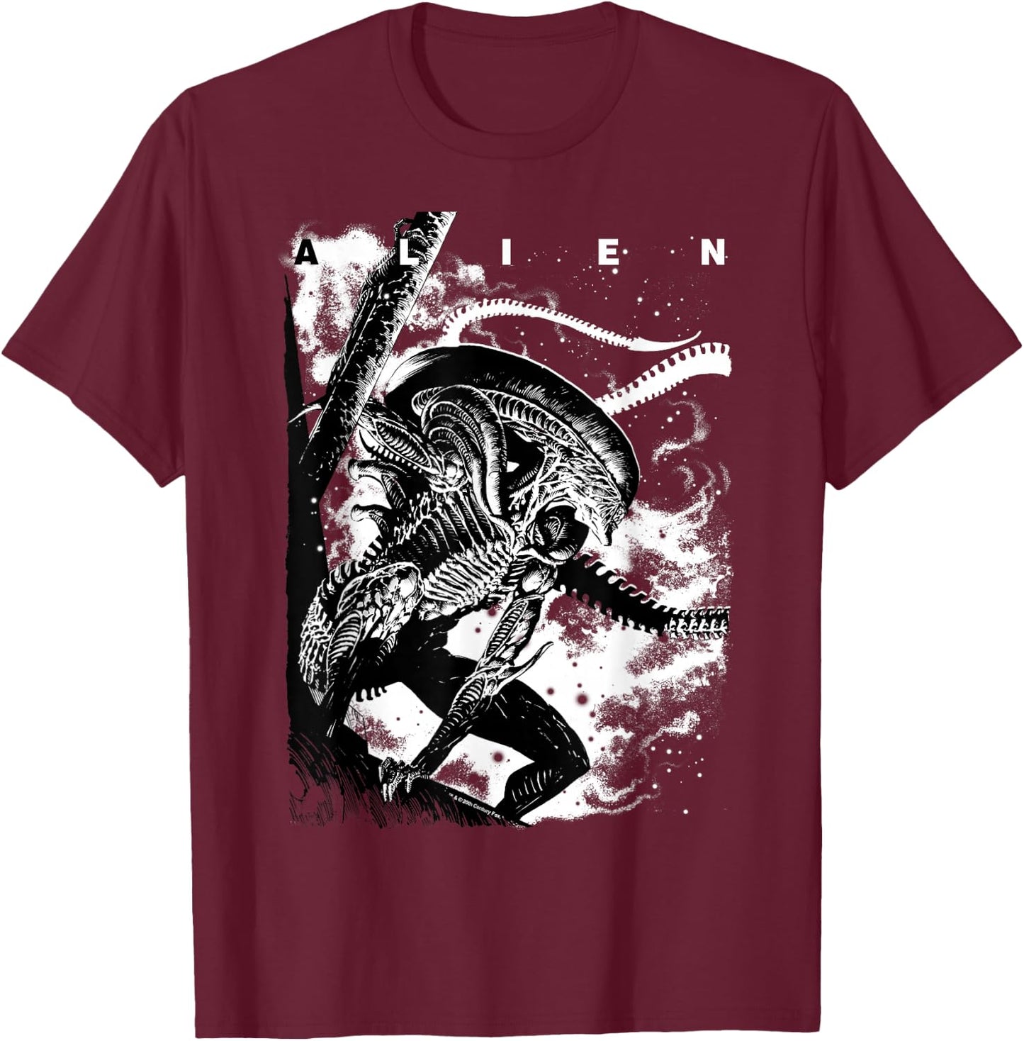 Aliens Iconic Epic Xenomorph in The Dark Big Chest Poster T-Shirt - T-Shirt | Maroon