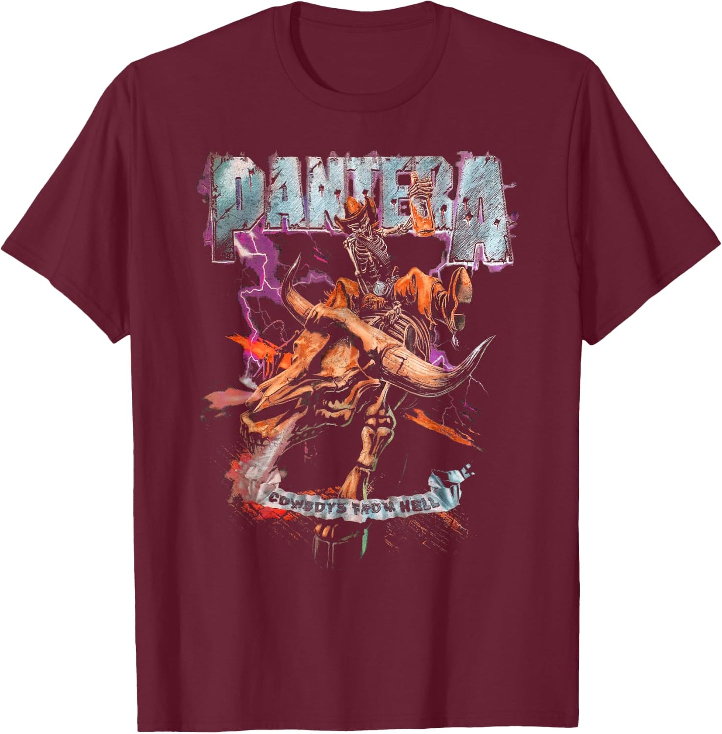 Pantera Official Cowboys of Hell Riding Skeleton , black T-Shirt - T-Shirt | Maroon