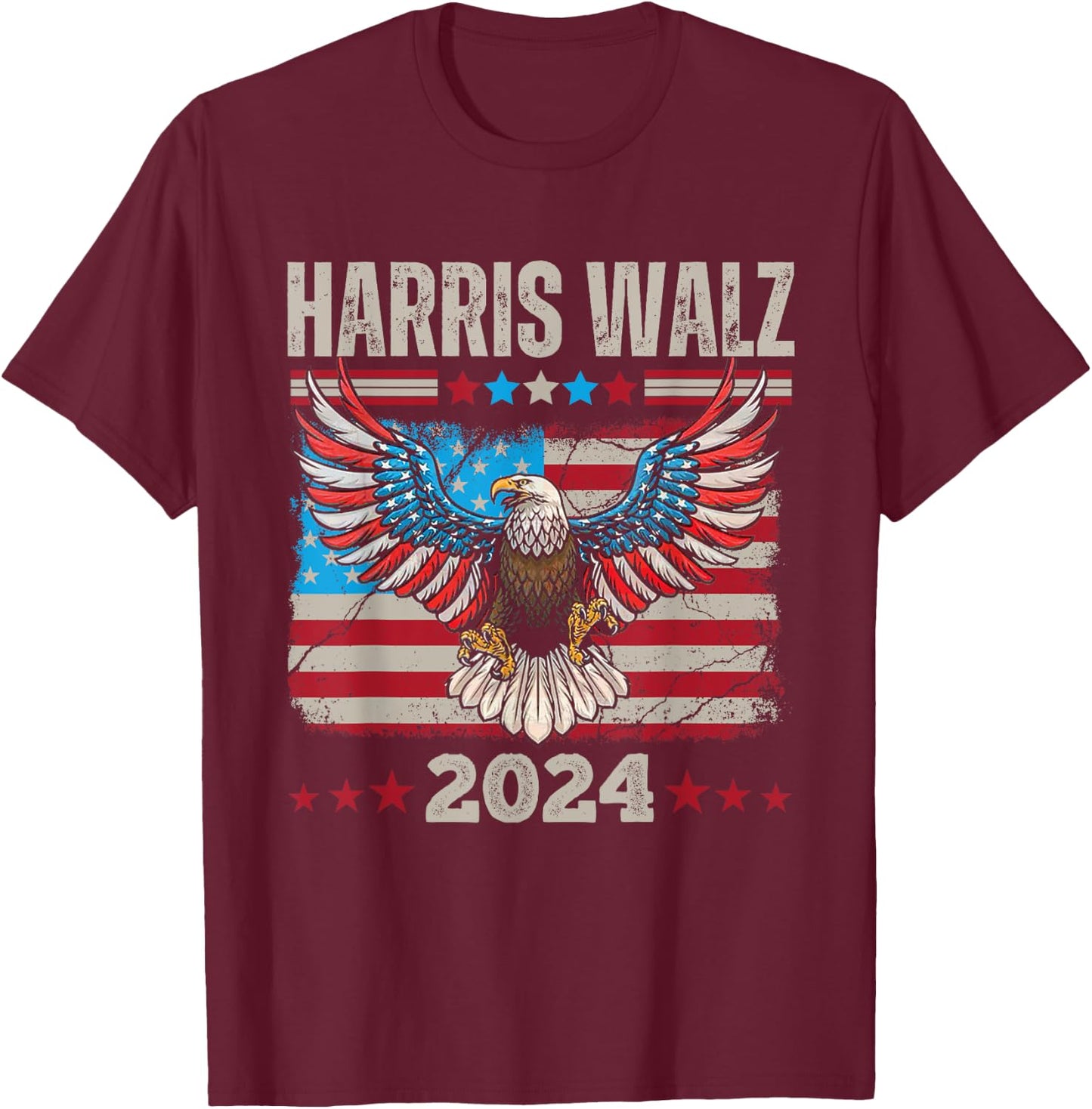 Harris Walz Waltz 2024 election distressed eagle flag T-Shirt - T-Shirt | Maroon