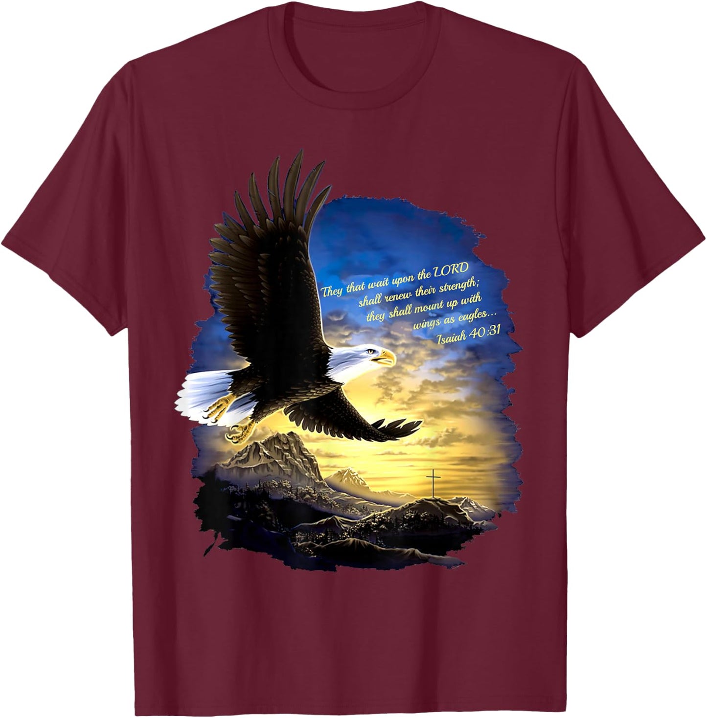 Jesaja 40:31 Berg Flügel als Adler Christlicher Bibelvers T-Shirt - T-Shirt | Maroon